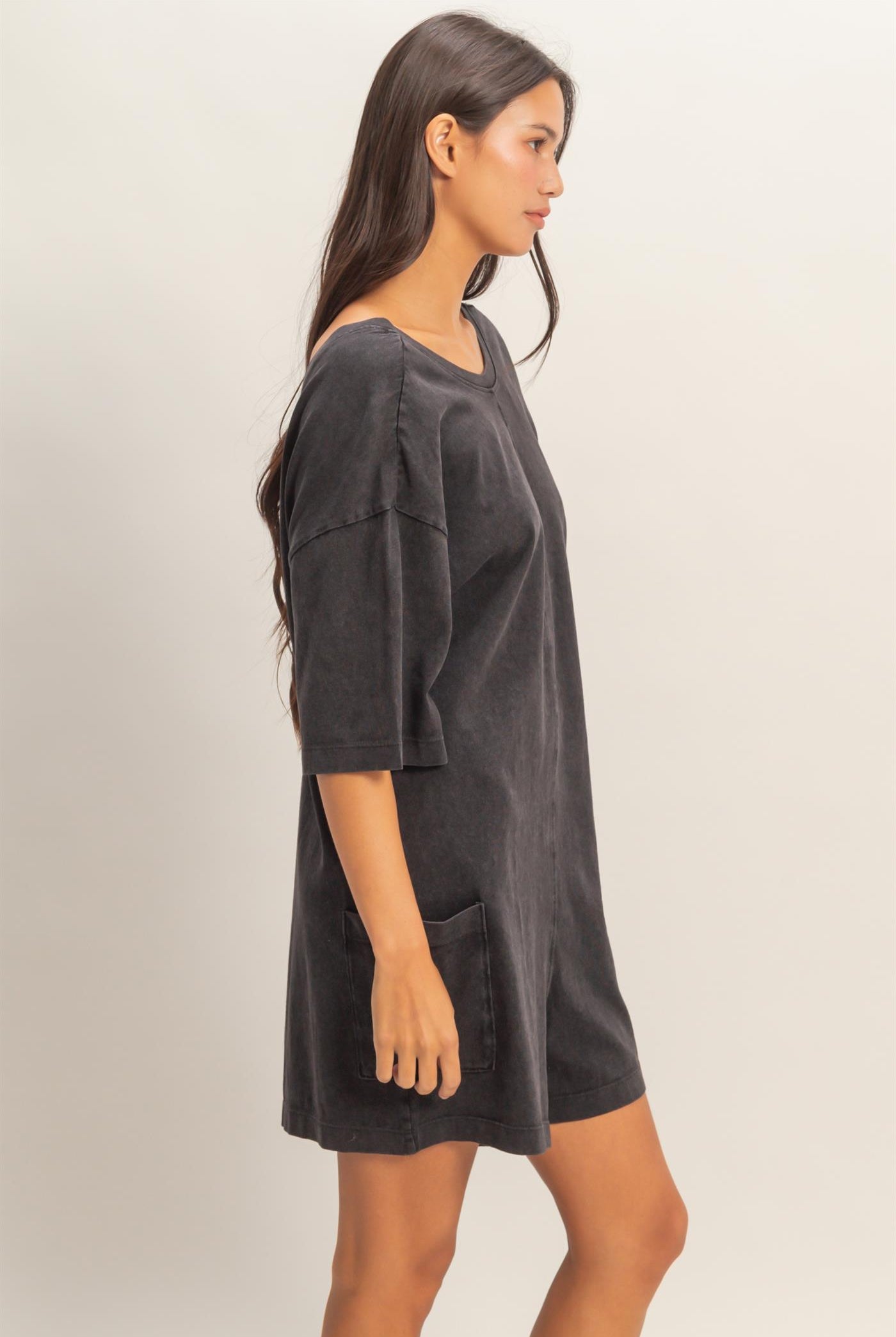 Wholesale Mineral Washed V-Back Romper Clothing DZ26A326 BLACK HYFVE