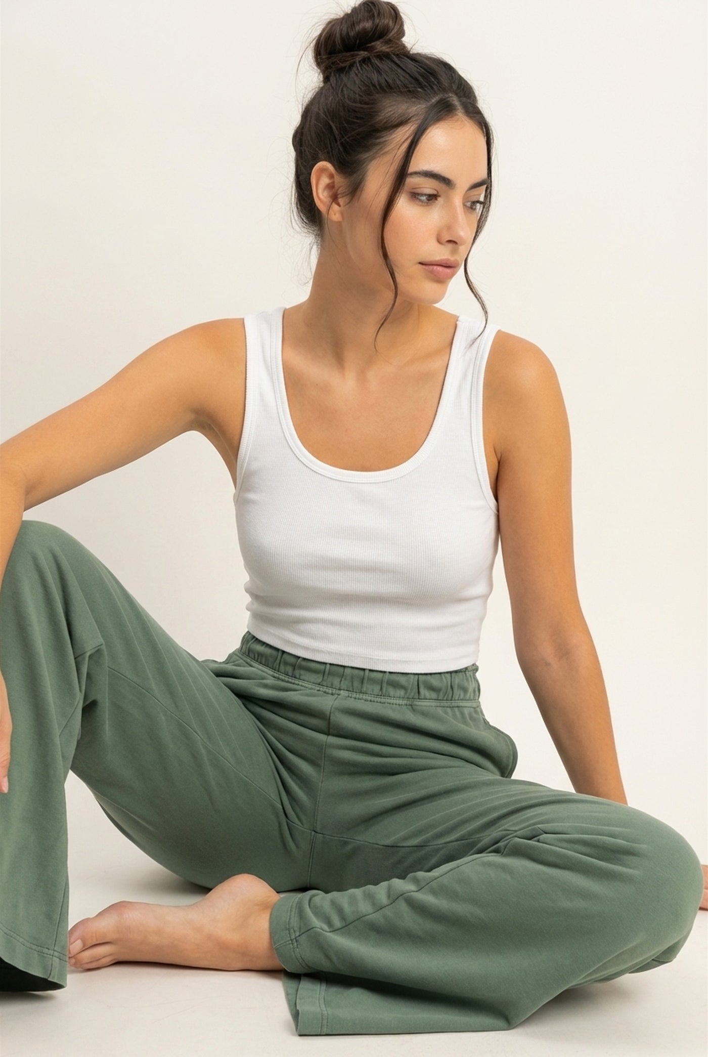 Wholesale High Waist Flare Pants Pants DZ24C346-D GRAY GREEN DOUBLE ZERO