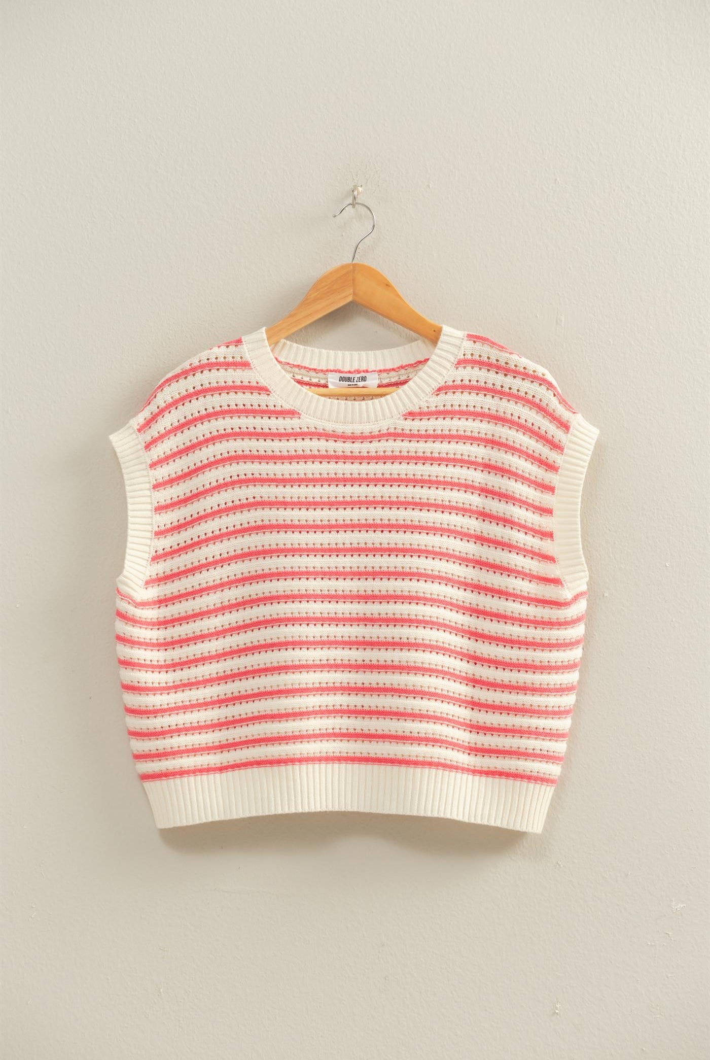 Wholesale Striped Sleeveless Crew Neck Top Sweaters DZ26A222 TAFFY PINK DOUBLE ZERO