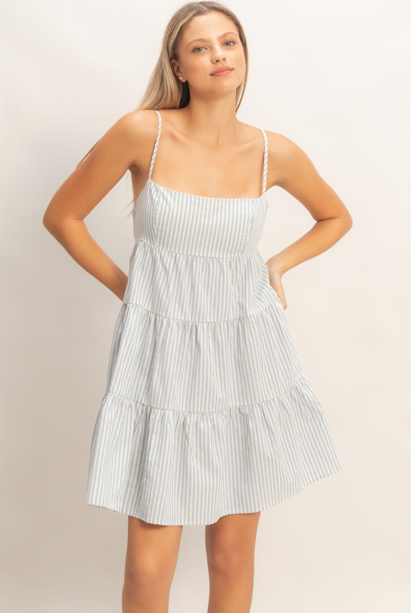 Wholesale Striped Sleeveless A-Line Dress Dresses HF26A247 SKY BLUE HYFVE