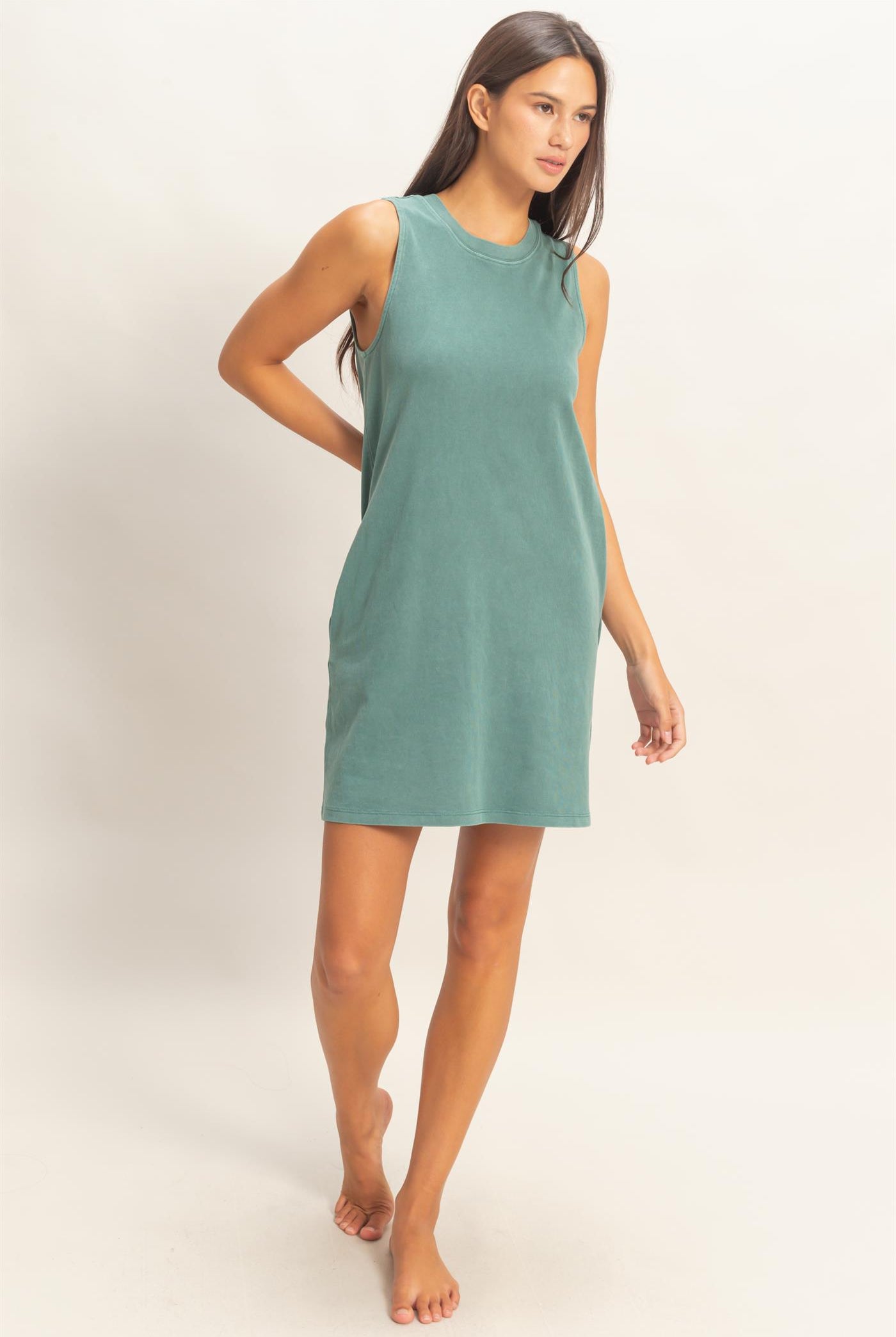 Wholesale Pigment Dyed Sleeveless Mini Dres Dresses DZ26A745 DARK TEAL DOUBLE ZERO