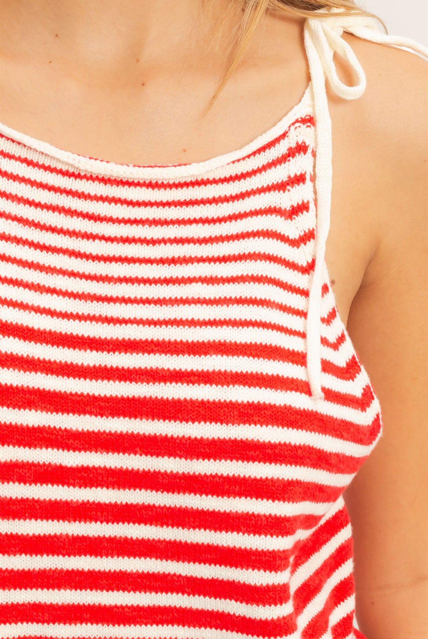 Wholesale Striped Knit Tie-Strap Tank Sweaters HF26A184 RED HYFVE