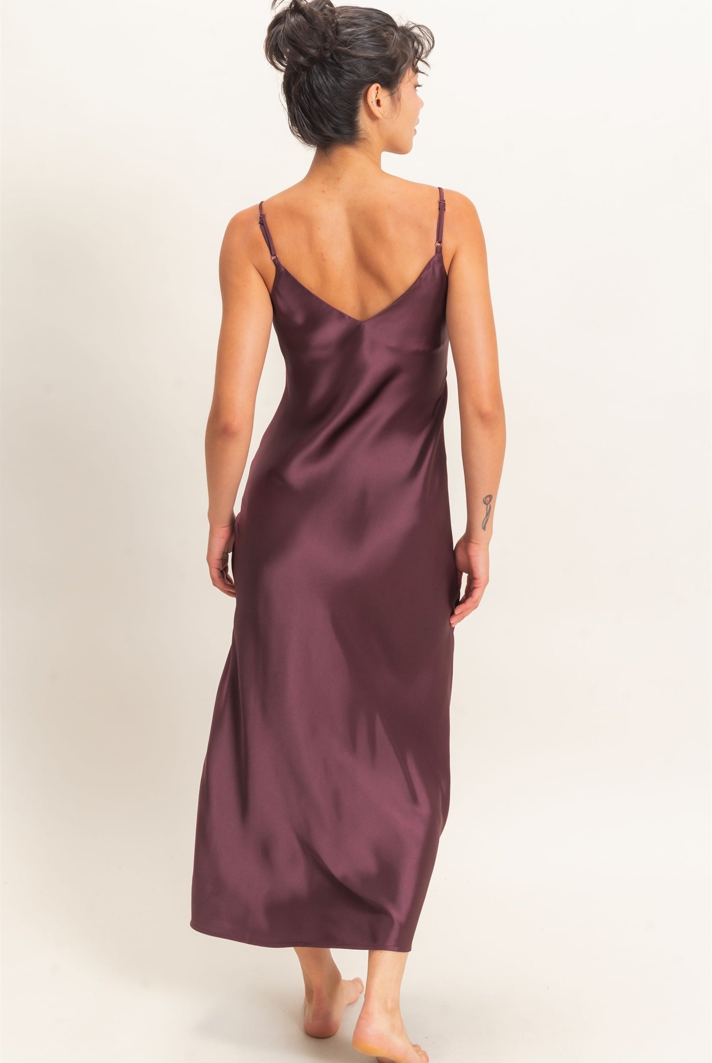 Wholesale Satin V-Neck Slip Dress Dresses DZ26E262 DARK CHERRY DOUBLE ZERO
