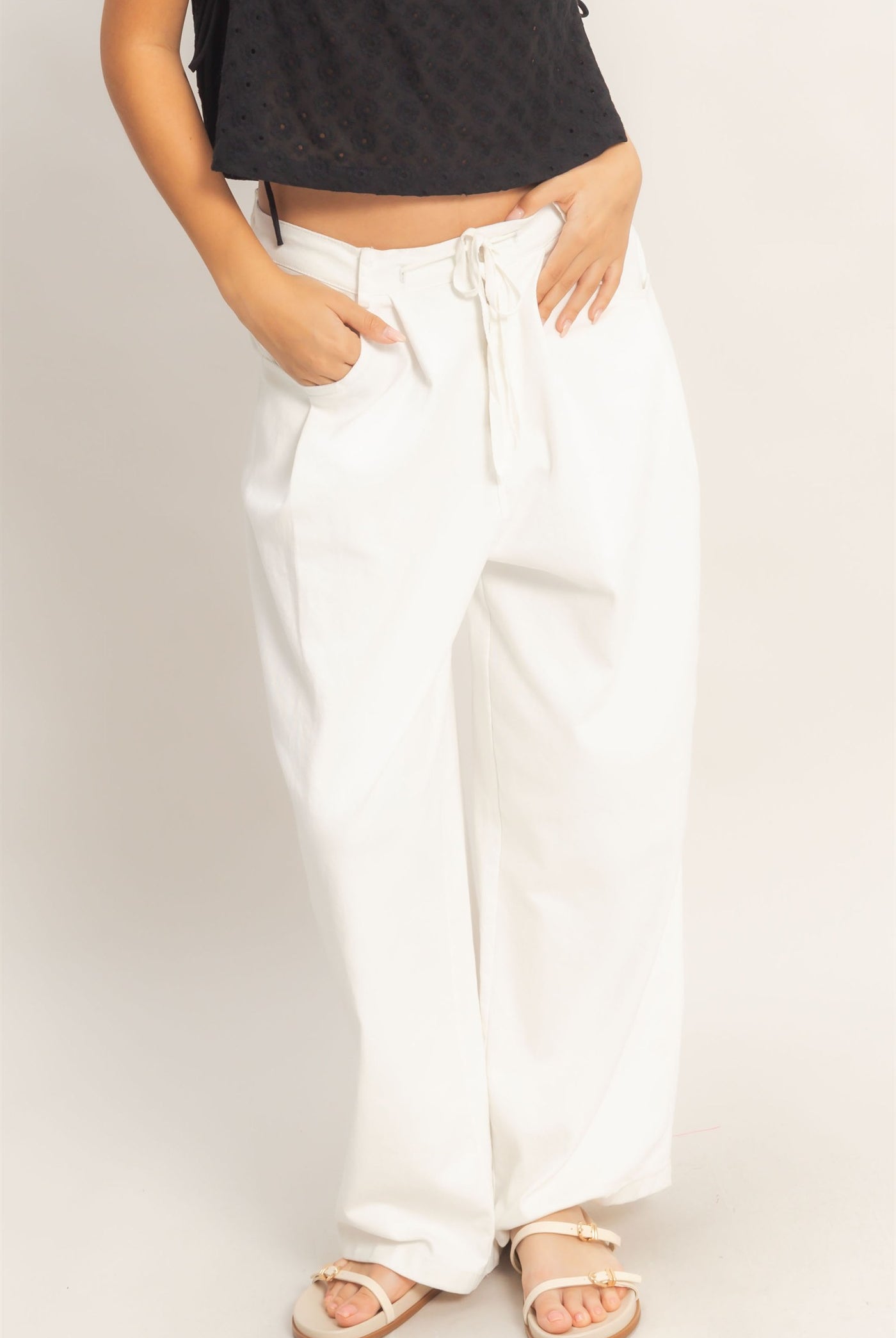 Wholesale Drawstring Wide-Leg Pants Pants HF26A393 WHITE HYFVE