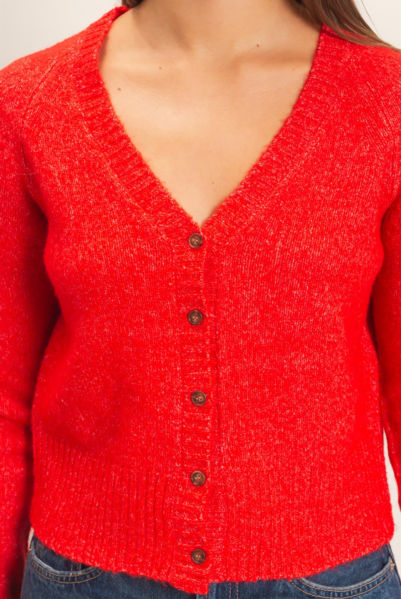Wholesale V-Neck Cardigan Cardigans DZ26E326 RED DOUBLE ZERO