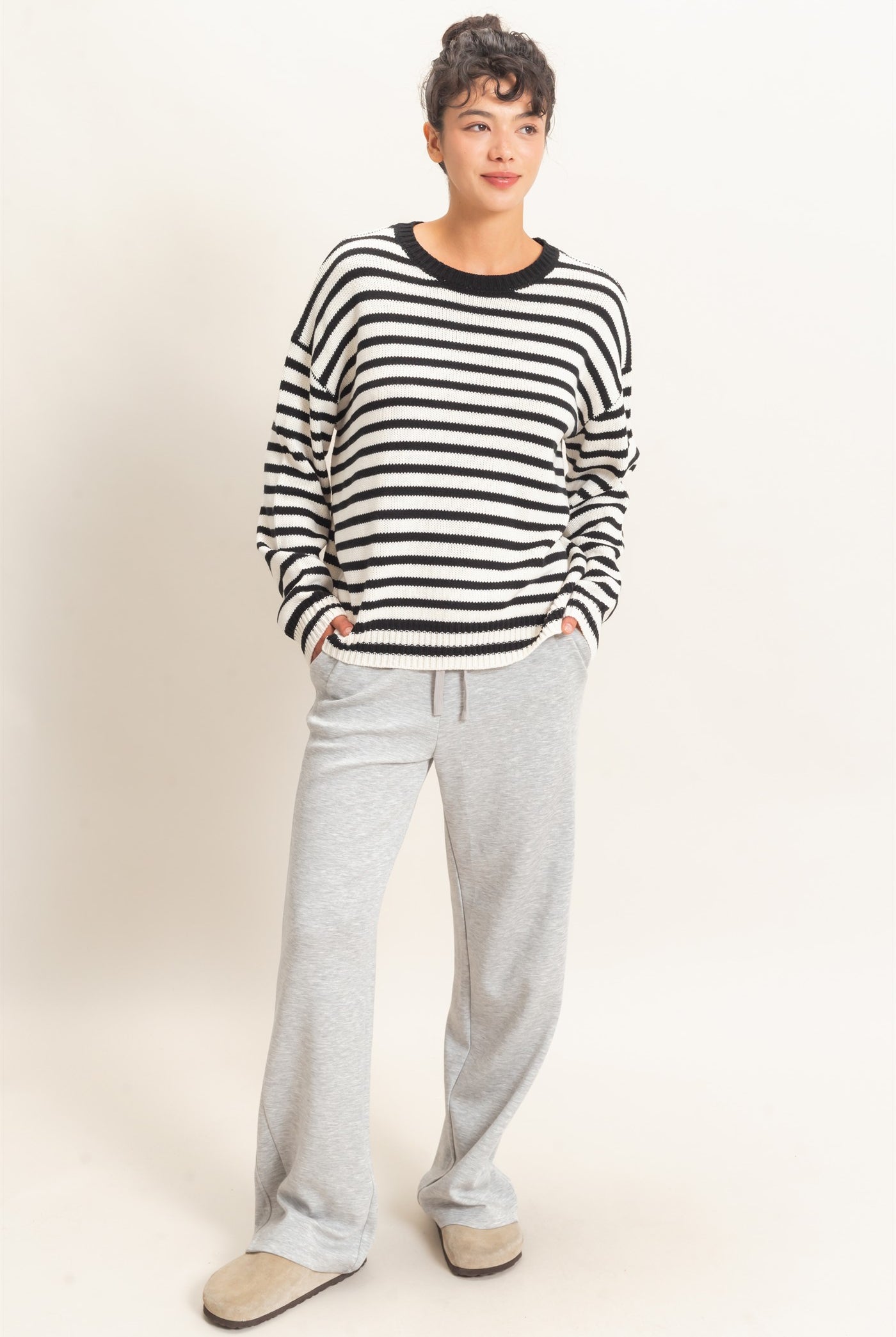 Wholesale Elastic Waist Straight Leg Pants Pants DZ26C969 HEATHER GRAY DOUBLE ZERO