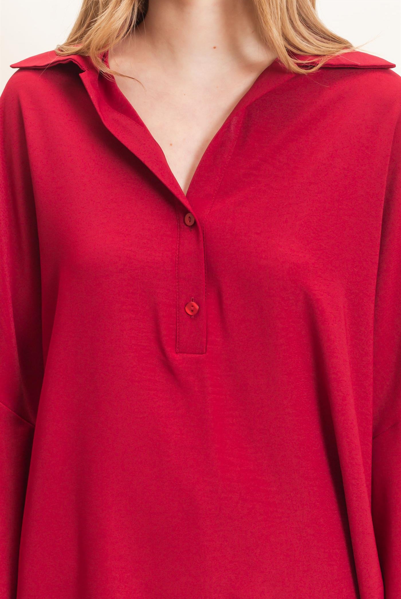 Wholesale Buttoned Collar Split Sleeve Top Clothing Tops HF26F071 BURGUNDY HYFVE