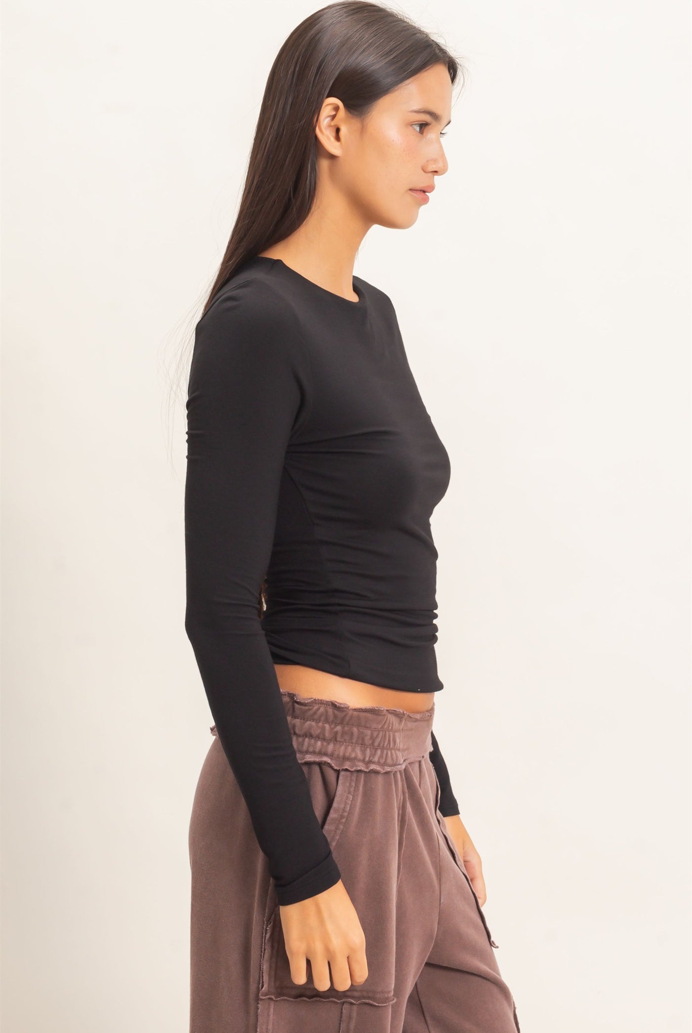 Wholesale Crew Neck Long Sleeve Top Clothing Tops DZ26E978 BLACK DOUBLE ZERO