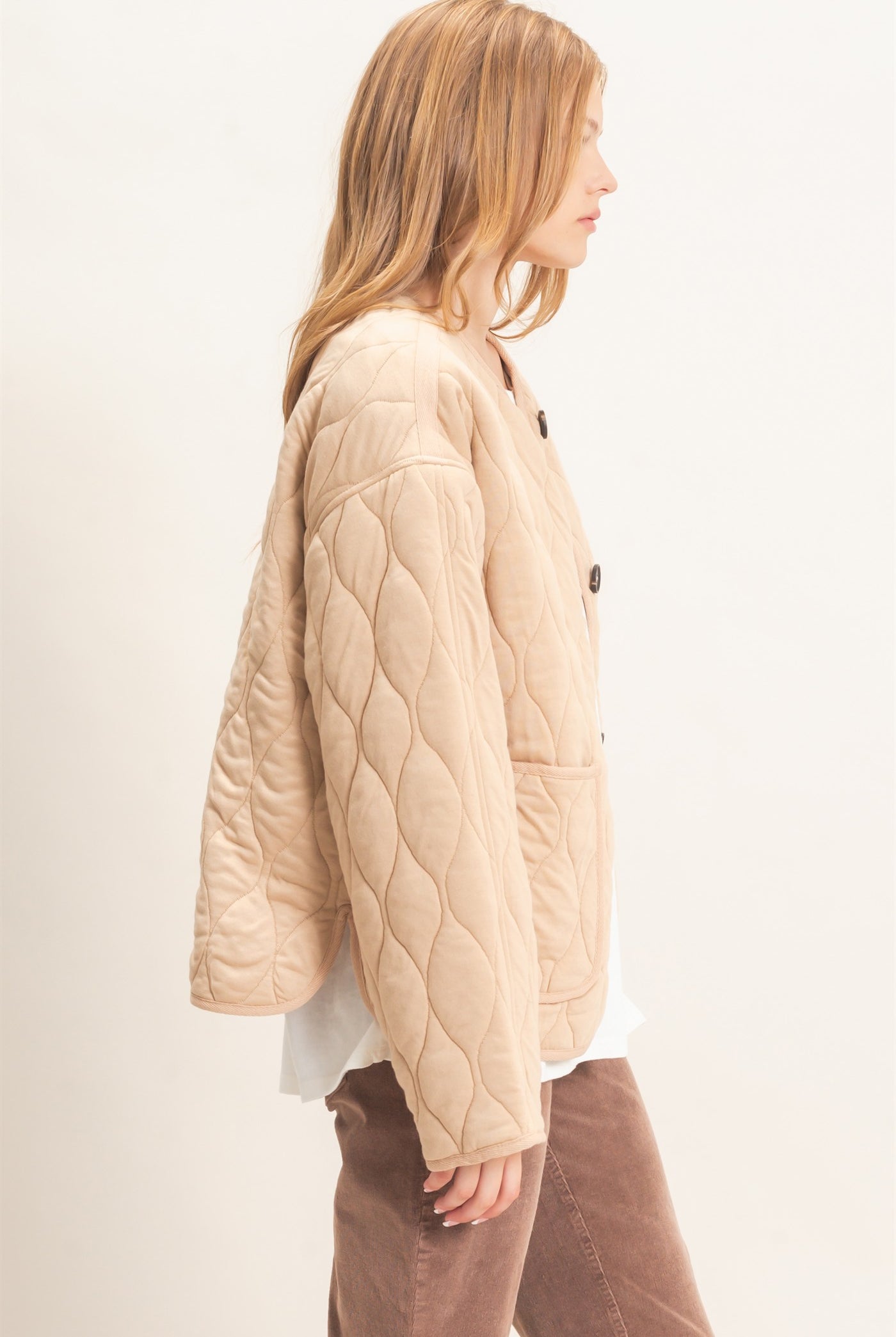Wholesale Diamond Quilted Jacket Coats & Jackets HF26E370 TAUPE HYFVE