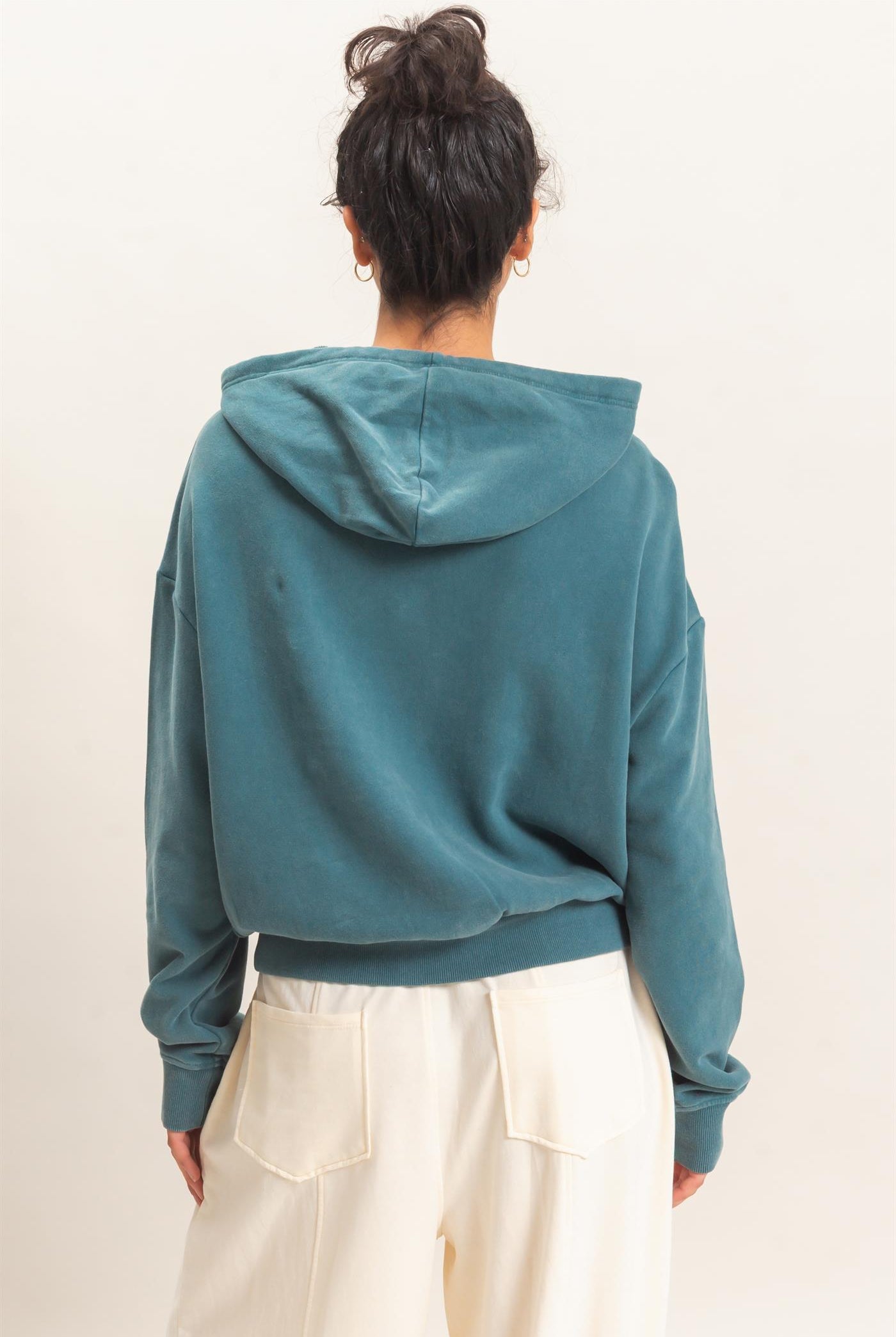 Wholesale Acid Wash Hoodie Clothing Tops DZ26E112 DARK TEAL DOUBLE ZERO