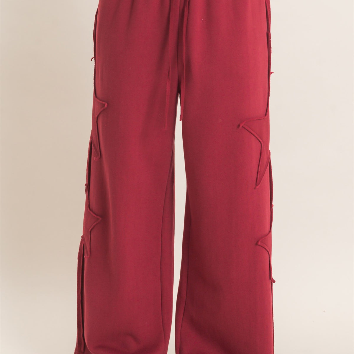 Wholesale French Terry Star Patch Sweatpants Pants DZ27A197 BURGUNDY DOUBLE ZERO