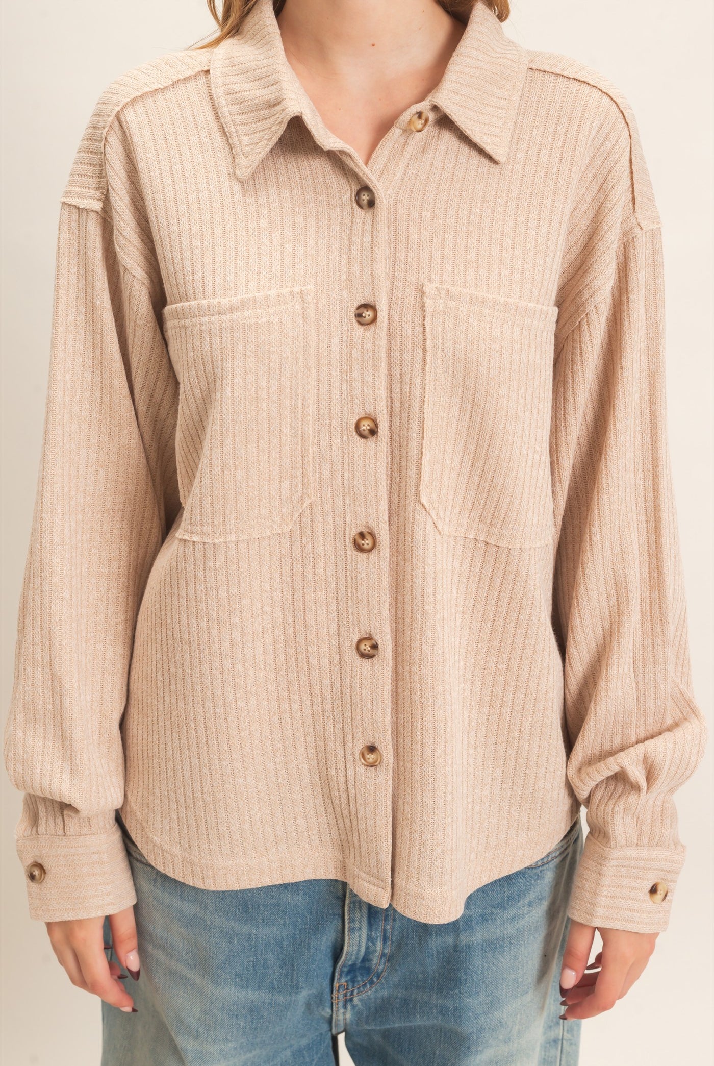 Wholesale Corduroy Button-Up Shirt Shirts HF26F138 BEIGE HYFVE