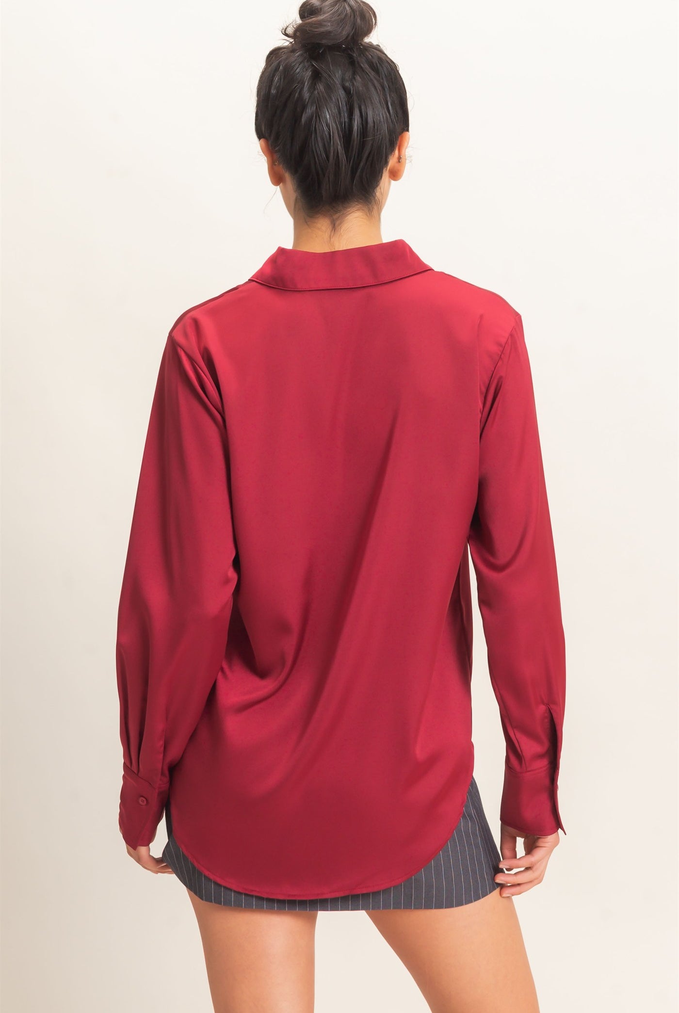 Wholesale Satin Button-Down Shirts Shirts DZ26E265 BURGUNDY DOUBLE ZERO