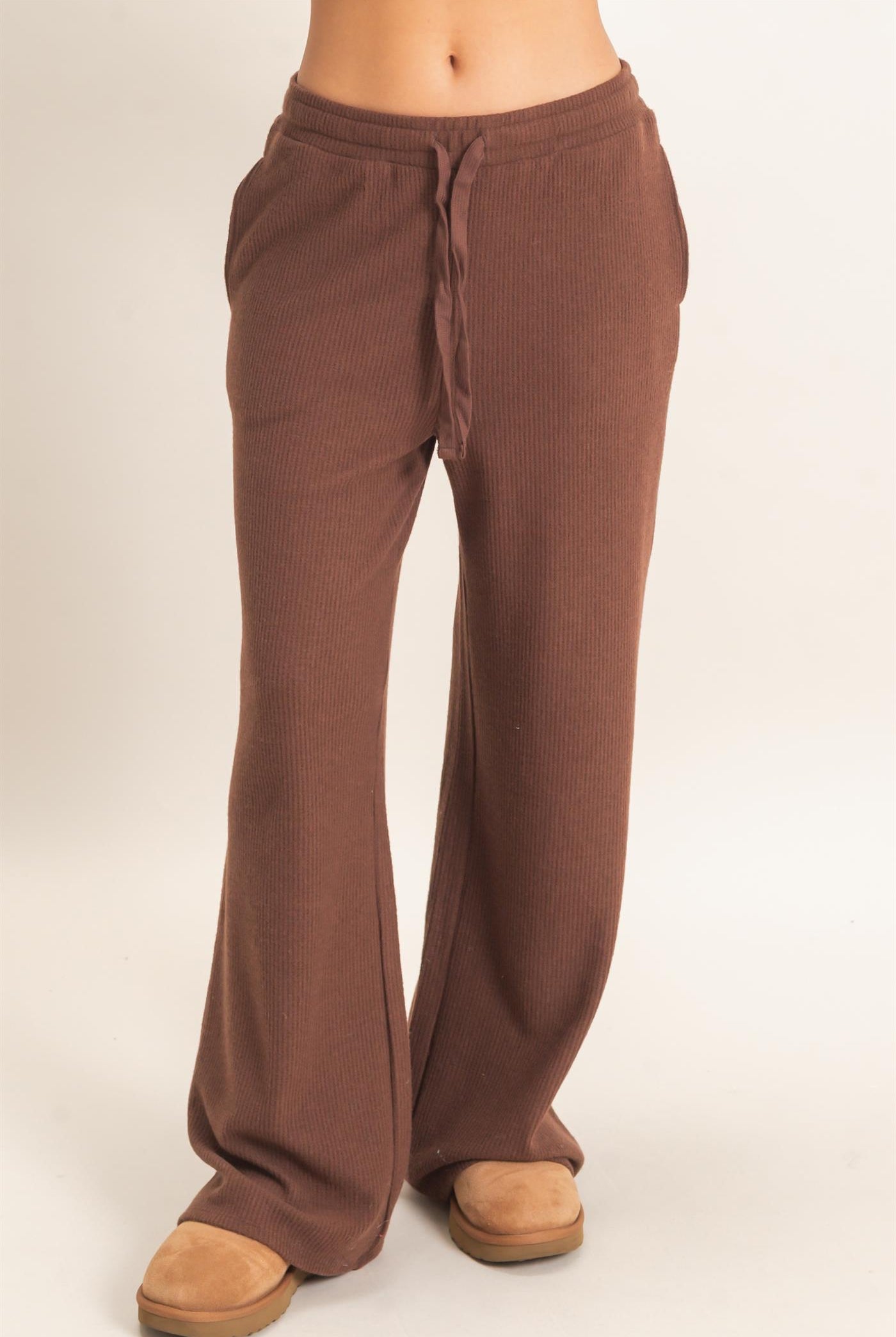 Wholesale Brushed Waffle Drawstring Pants Pants DZ26F313 DARK BROWN DOUBLE ZERO