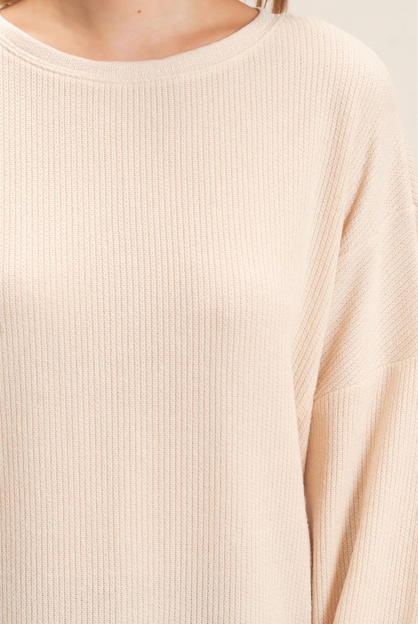 Wholesale Ribbed Boat Neck Knit Top Clothing Tops HF26E852 CREAM HYFVE