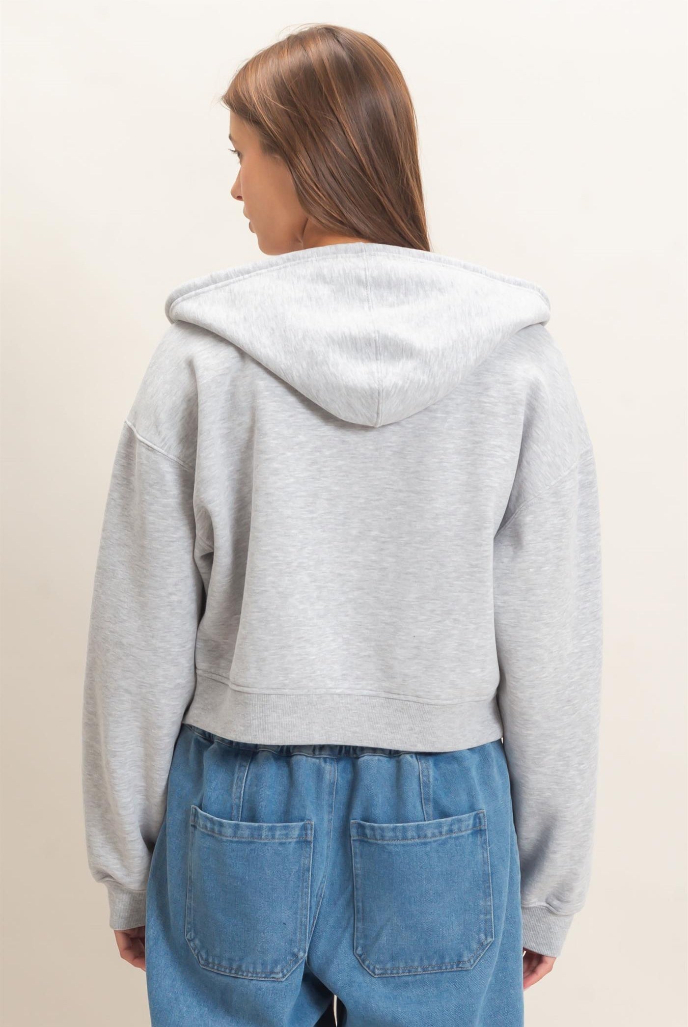 Wholesale Star Patch Zip-Up Hoodie Hoodies DZ26E828 HEATHER GRAY DOUBLE ZERO