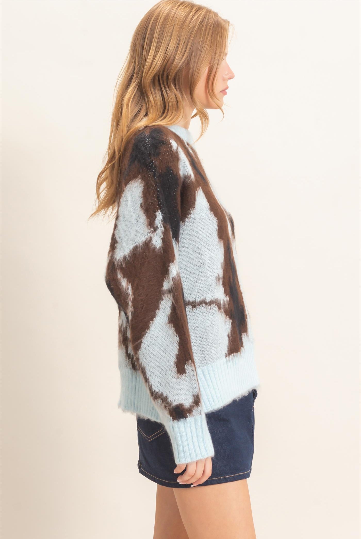 Wholesale Abstract Jacquard Mock Neck Sweater Sweaters HF26E663 BLUE HYFVE