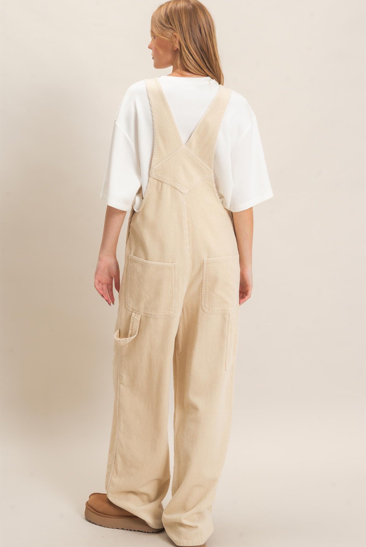 Wholesale Mineral Wash Corduroy Overalls Clothing HF26F210-D BEIGE HYFVE
