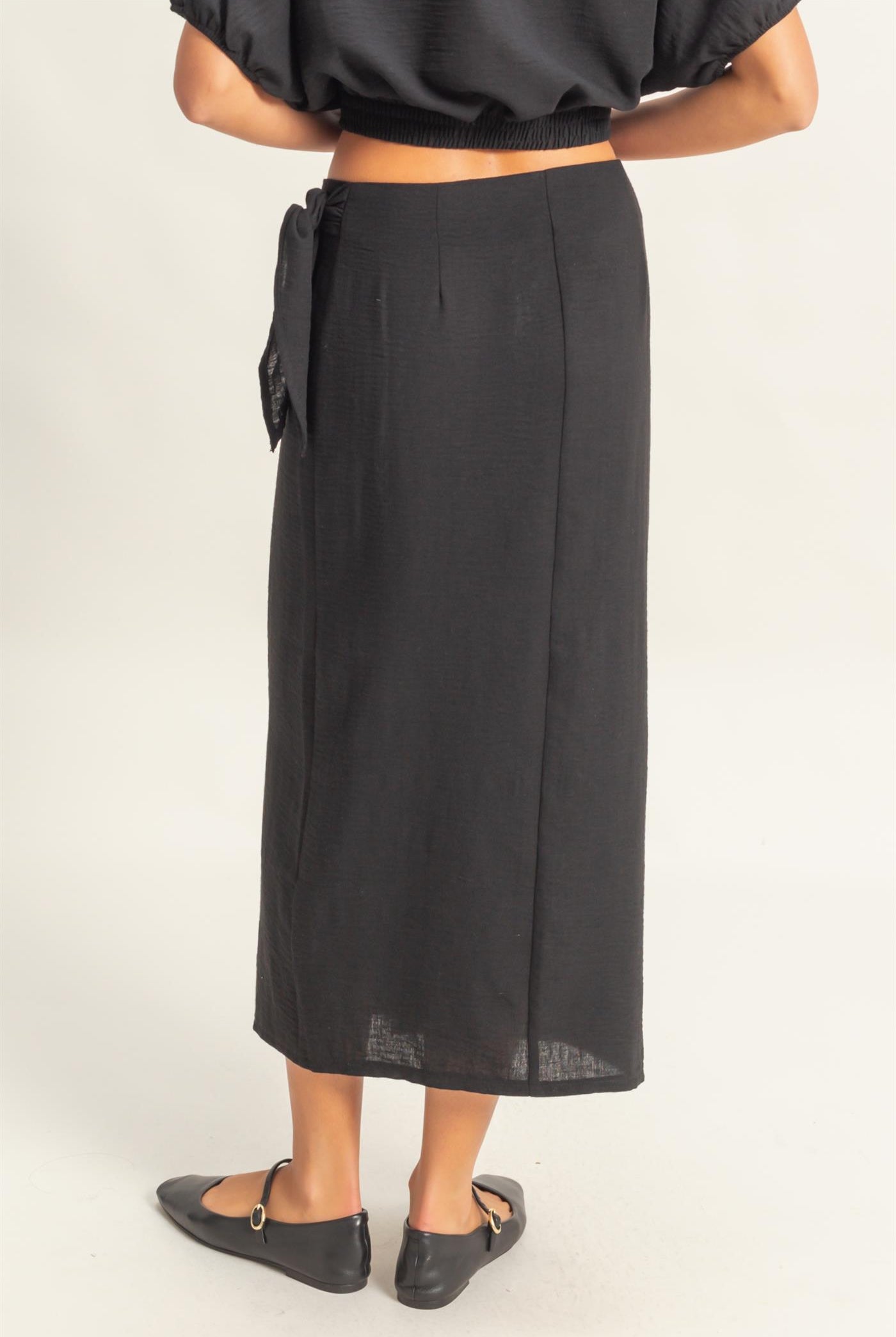 Wholesale High Waist Crinkle Woven Maxi Skirt Skirts DZ25C511 BLACK DOUBLE ZERO