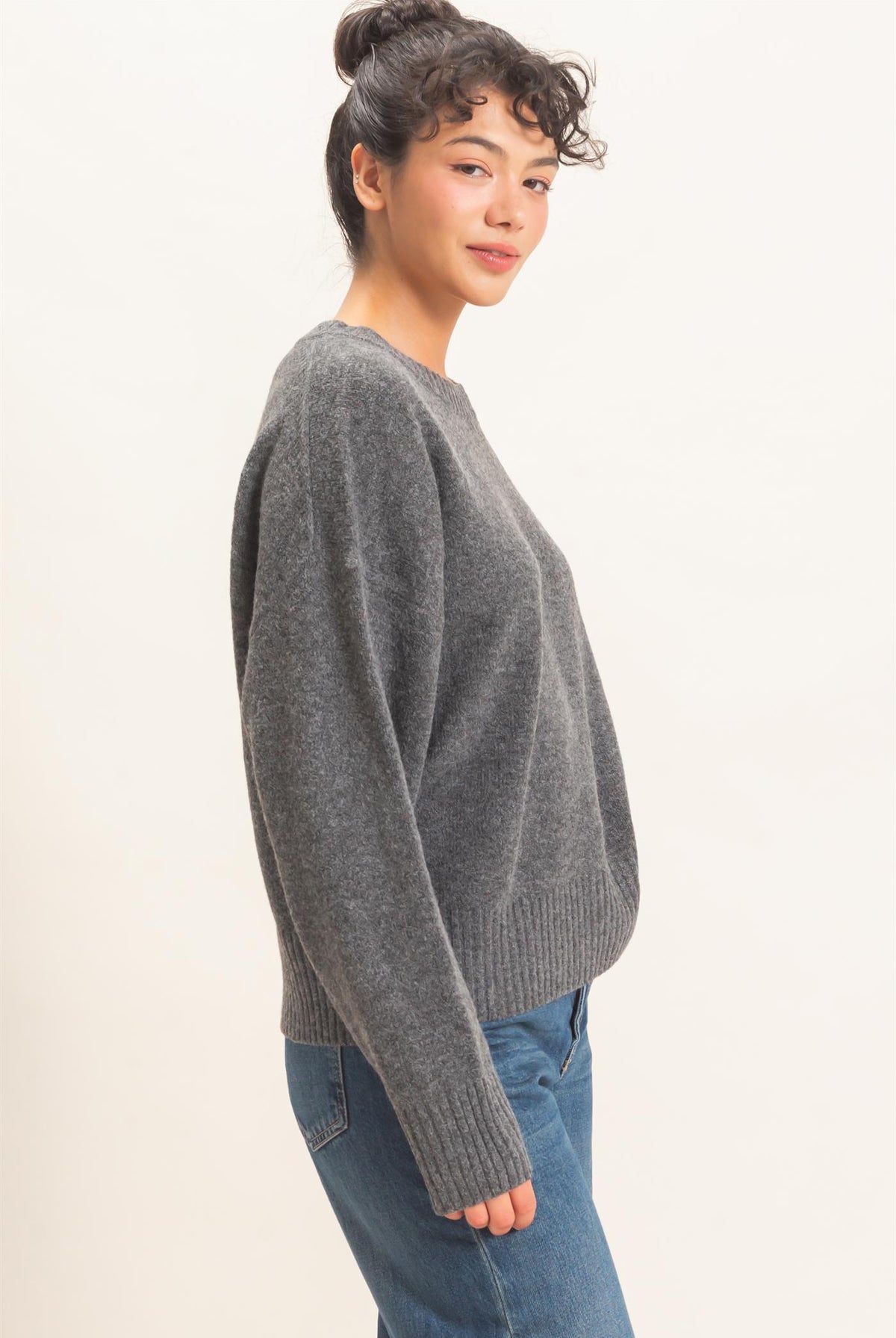 Wholesale Relaxed Fit Crew Neck Sweater Sweaters DZ26E956 CHARCOAL DOUBLE ZERO