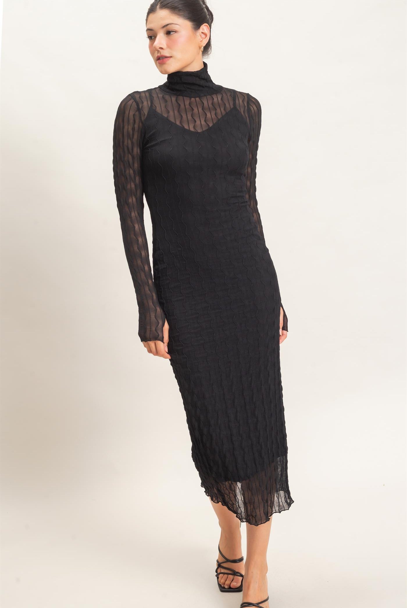 Wholesale Mesh Knit Maxi Dress Dresses HF26C890 BLACK HYFVE