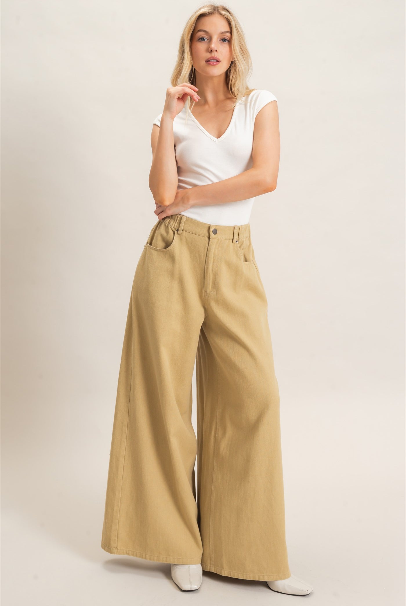 Wholesale Wide-Leg High-Rise Pants Pants HF26F222-D KHAKI HYFVE