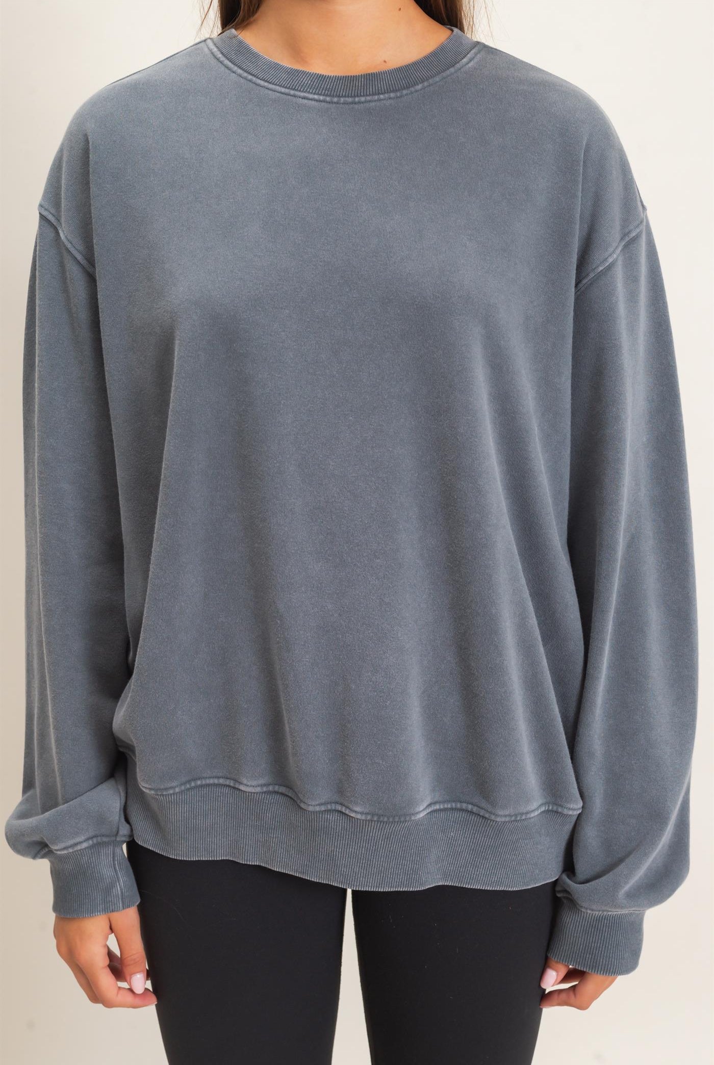 Wholesale Mineral Wash Crew Neck Sweatshirt Sweatshirts DZ26E990 DARK GRAY DOUBLE ZERO
