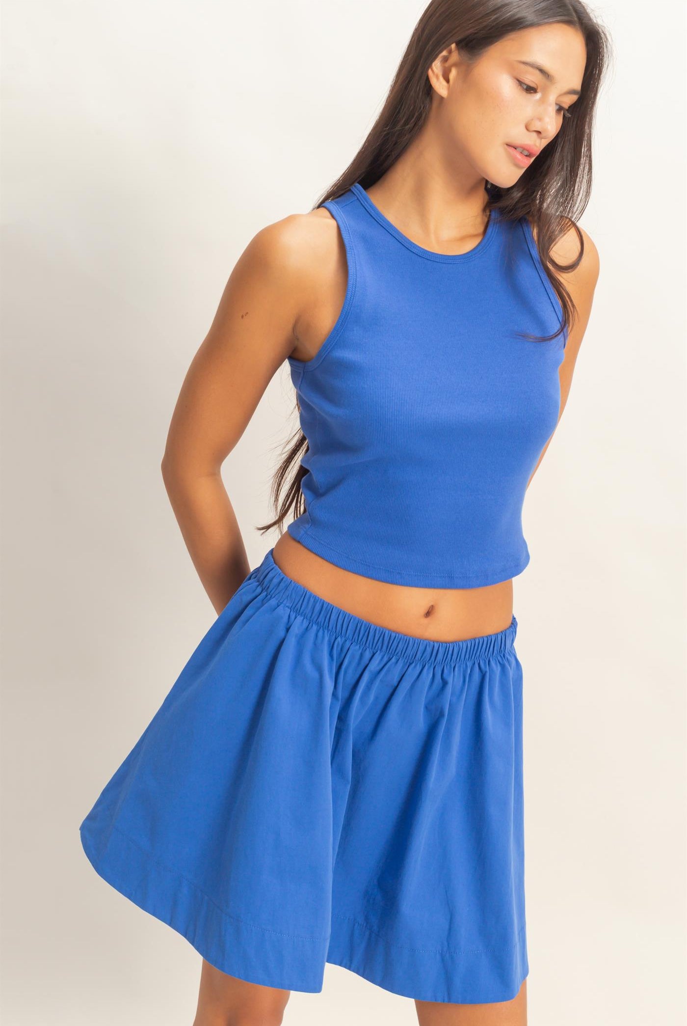 Wholesale Sleeveless Ribbed Top And Skirt Set Clothing DZ26C346-SET COBALT DOUBLE ZERO