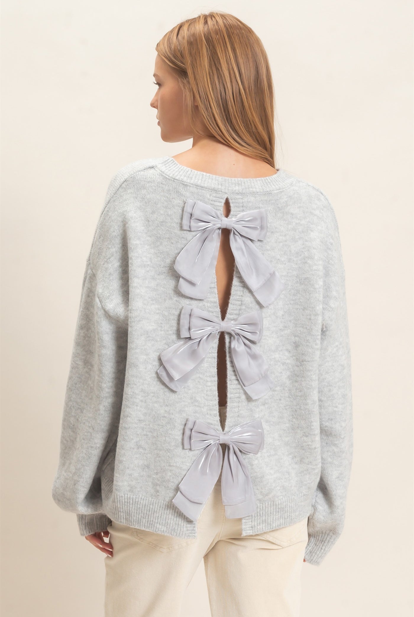 Wholesale Open Back Sweater With Organza Bows Sweaters HF26F149 SILVER GRAY HYFVE