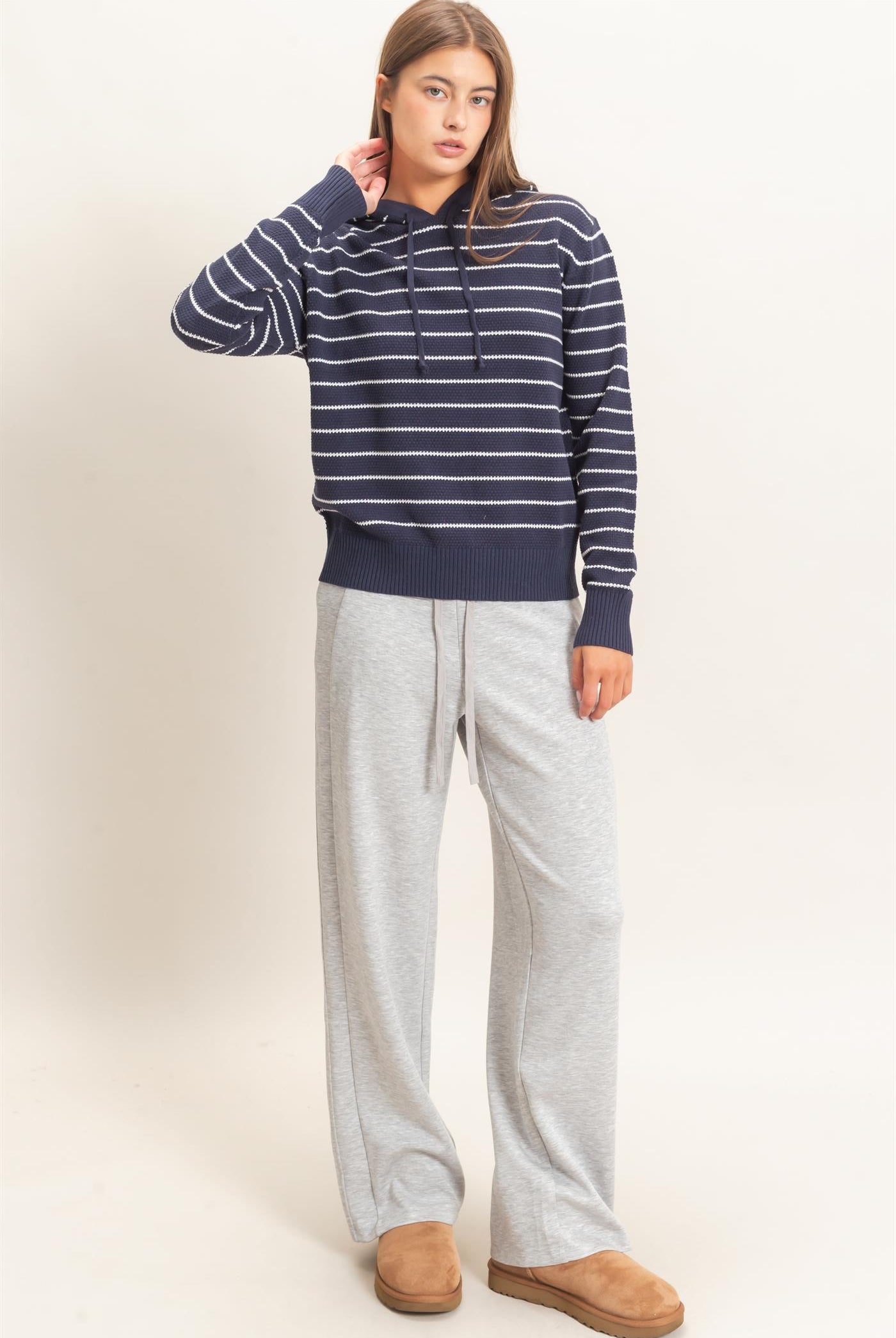 Wholesale Striped Hooded Sweater Hoodies DZ26C972 NAVY DOUBLE ZERO