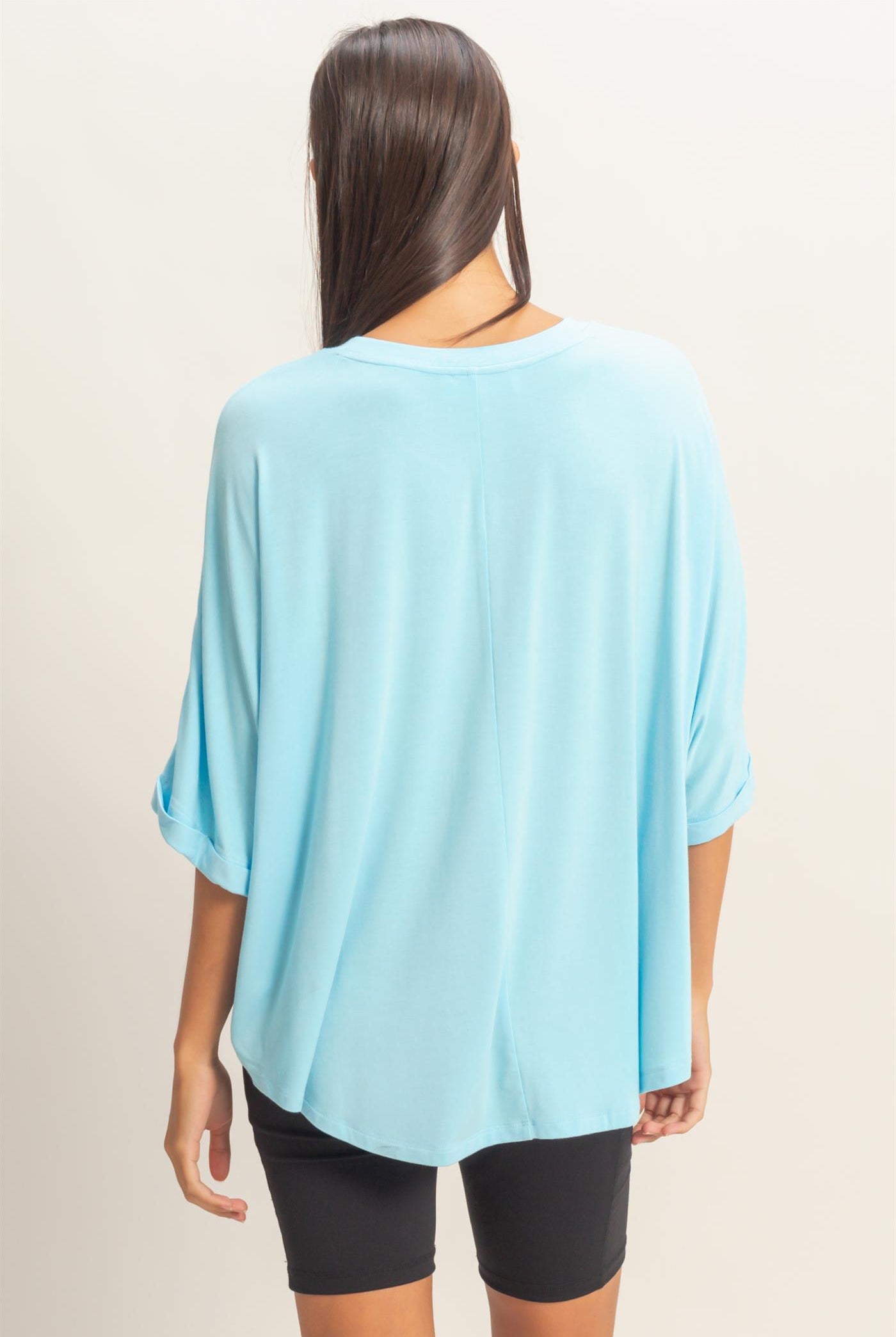 Wholesale Relaxed High-Low Batwing Sleeve Top Shirts DZ26A742 BLUE DOUBLE ZERO