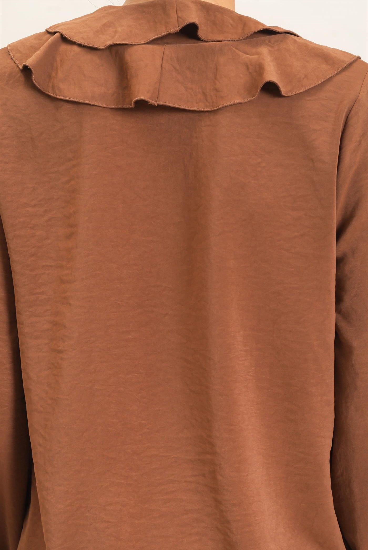 Wholesale Ruffled V-Neck Button-Up Blouse Blouses HF26C739 BROWN HYFVE