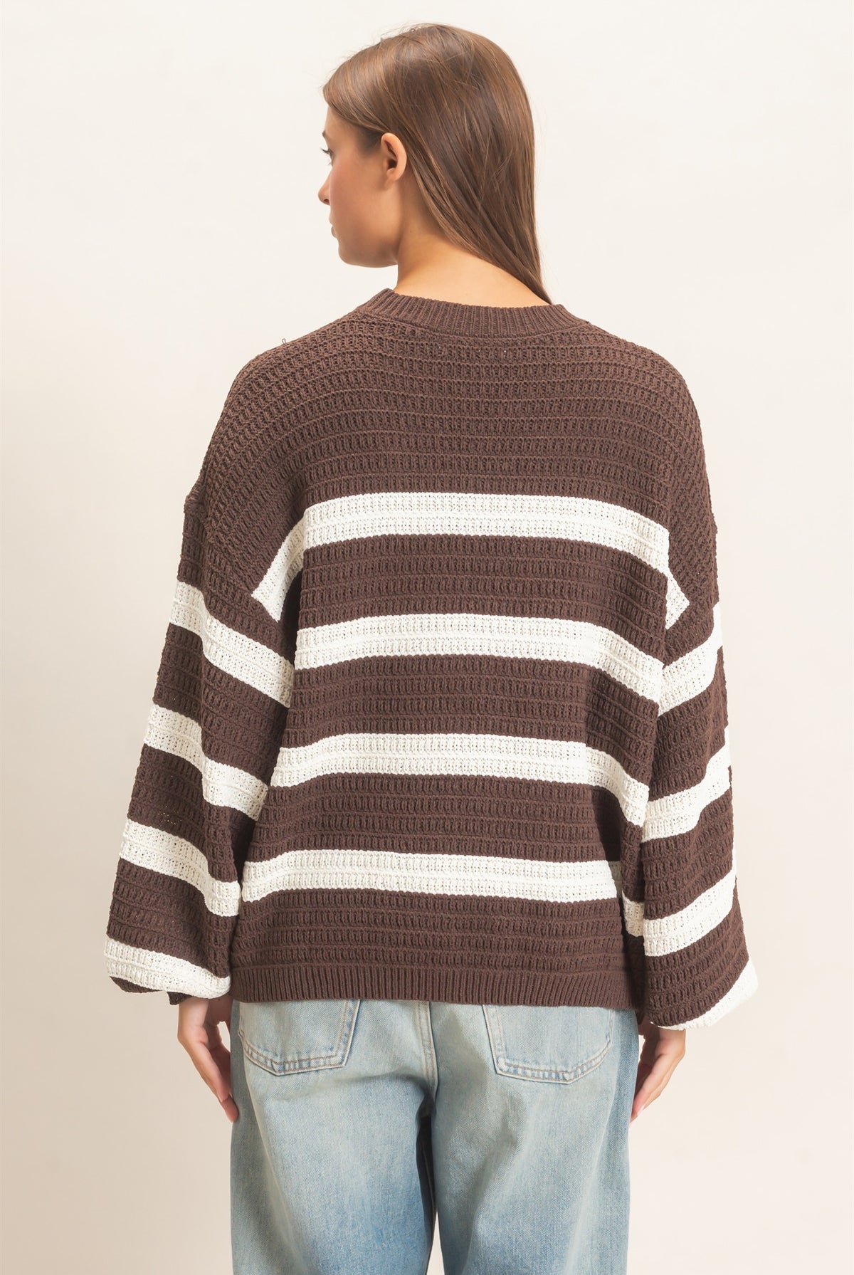 Wholesale Striped Oversized Sweater Sweaters DZ27A192 DARK BROWN DOUBLE ZERO