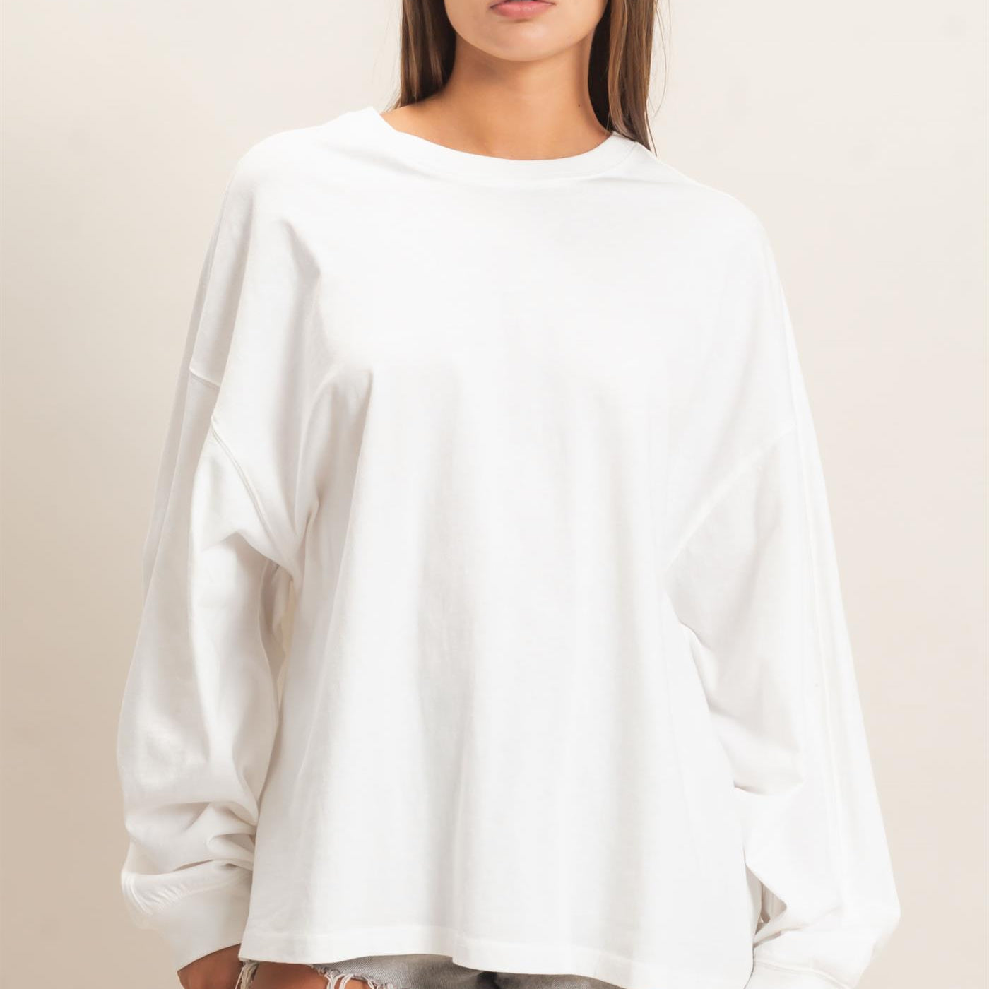 Wholesale Pigment Dye Oversized Long Sleeve Top Clothing Tops DZ26A825 WHITE DOUBLE ZERO