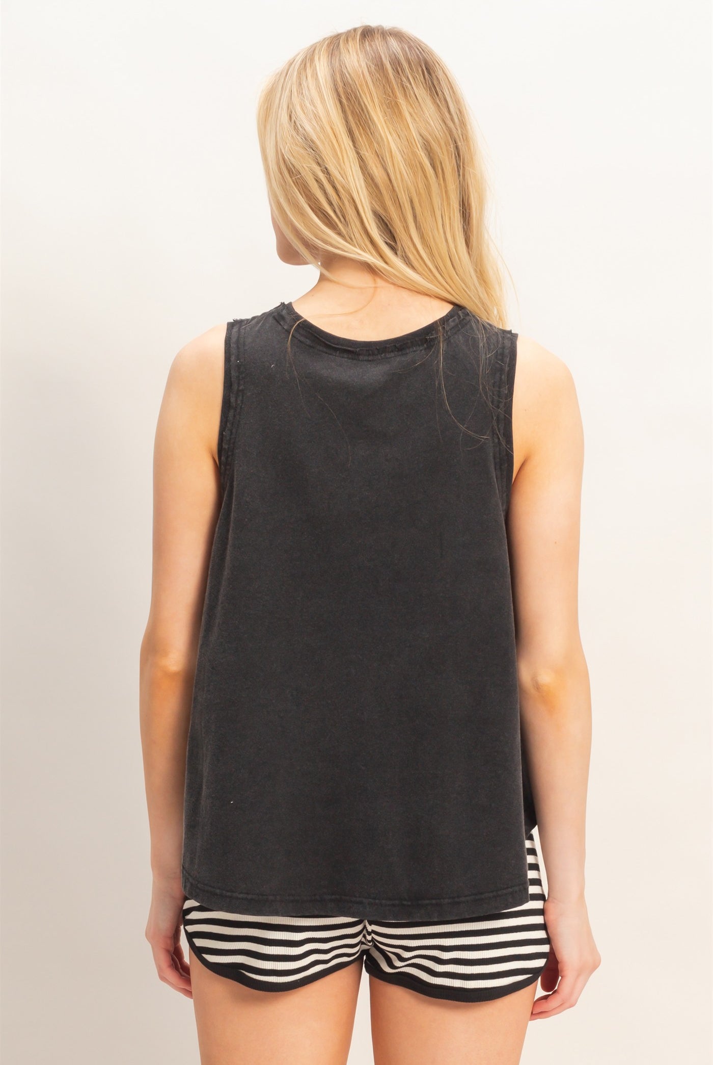 Wholesale Raw Edge Details Sleeveless Washed Top Clothing Tops DZ26E278 BLACK DOUBLE ZERO