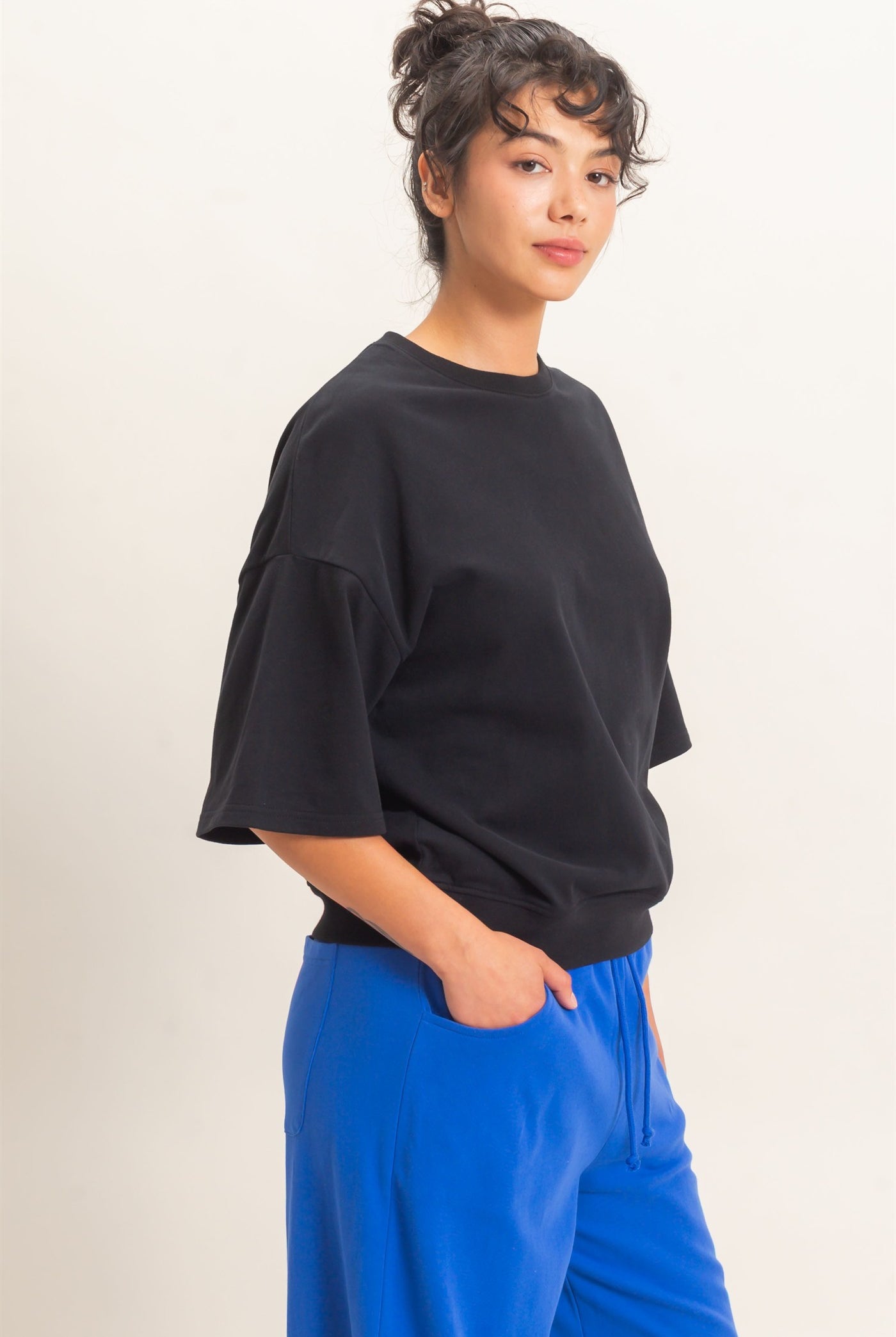 Wholesale Washed Crew Neck Short Sleeve Top Clothing Tops DZ26E381 BLACK DOUBLE ZERO