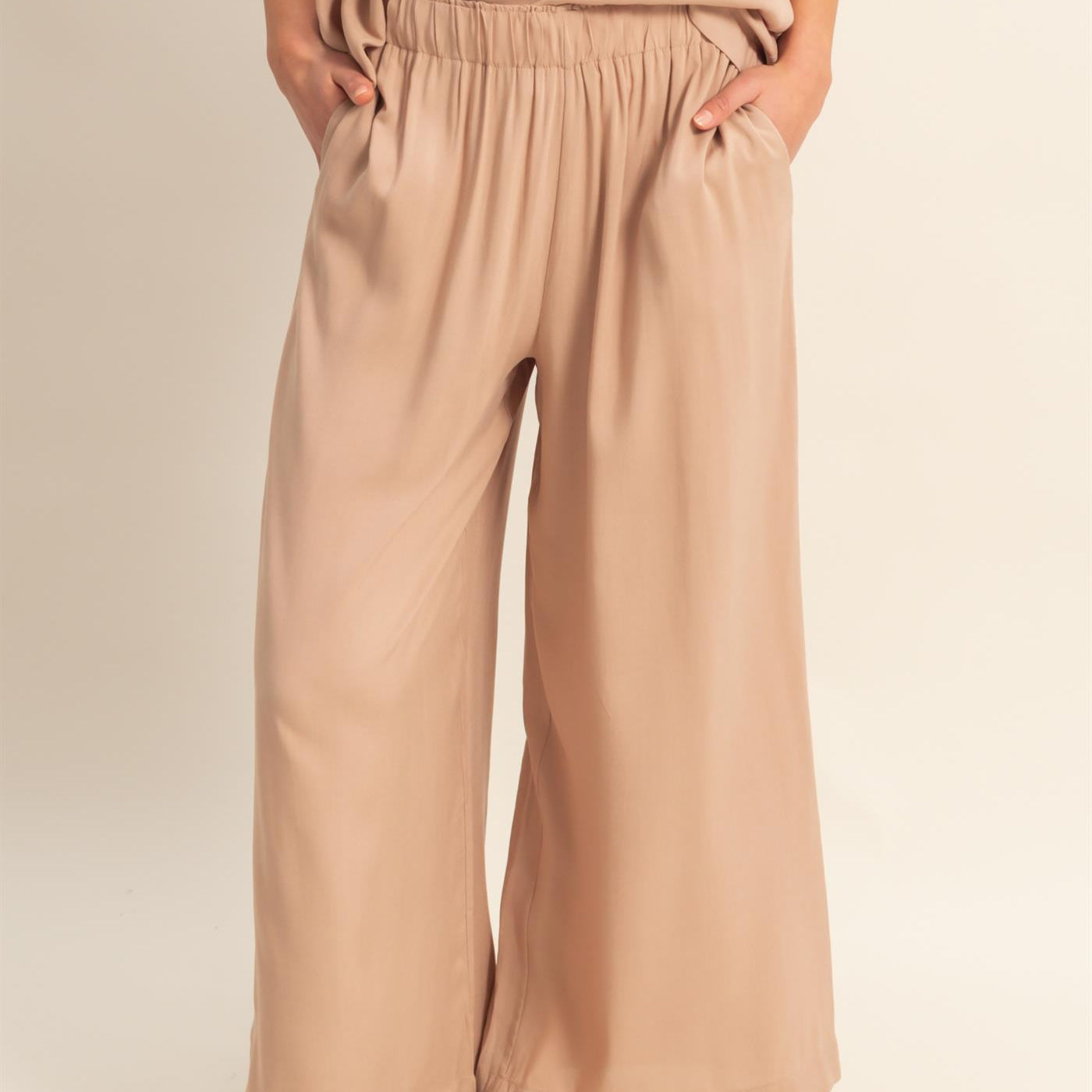 Wholesale High Waist Woven Wide Leg Pants Pants DZ25C192 DARK TAUPE DOUBLE ZERO