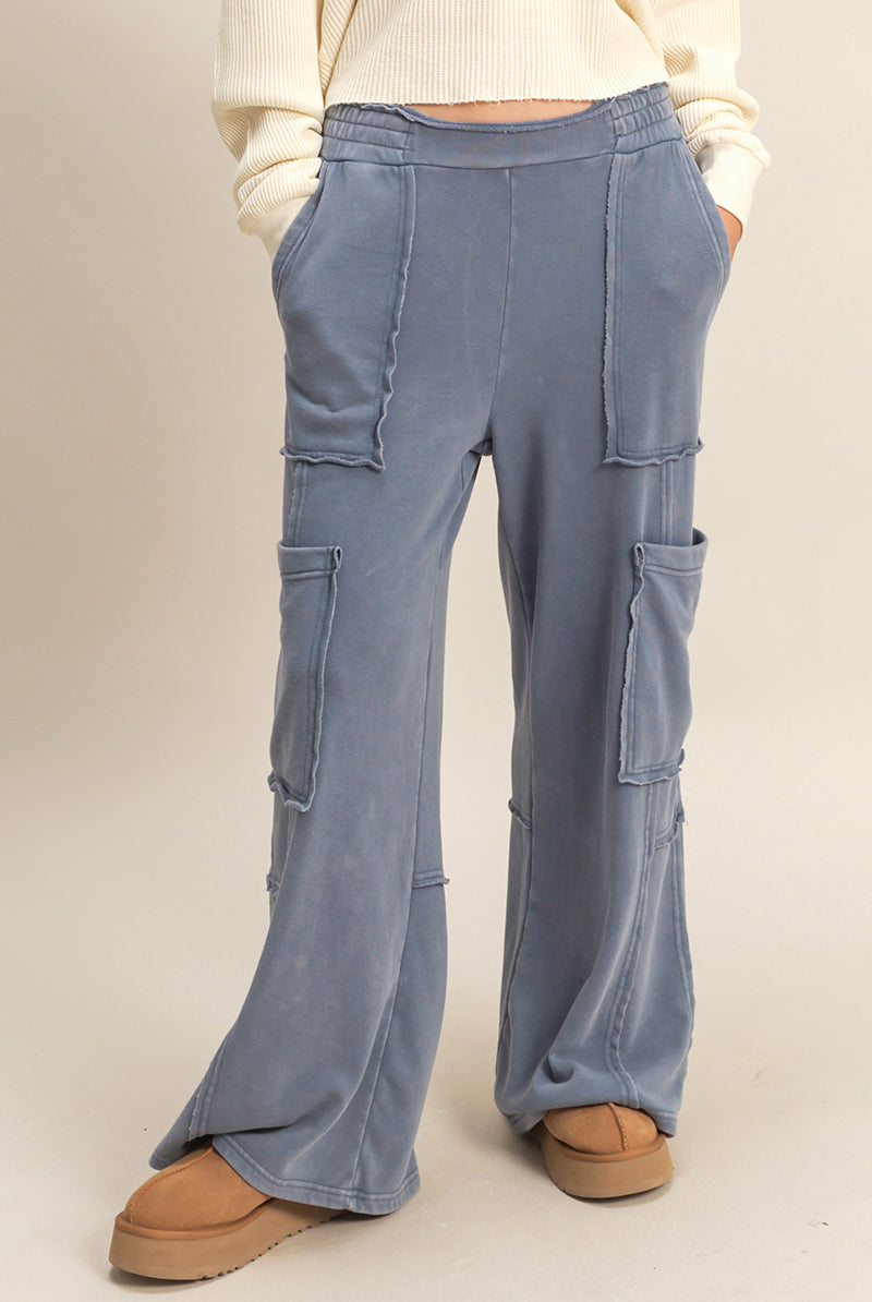 Wholesale Mineral Wash Oversized Utility Sweatpants Sweatpants DZ25C903 DUSTY NAVY DOUBLE ZERO