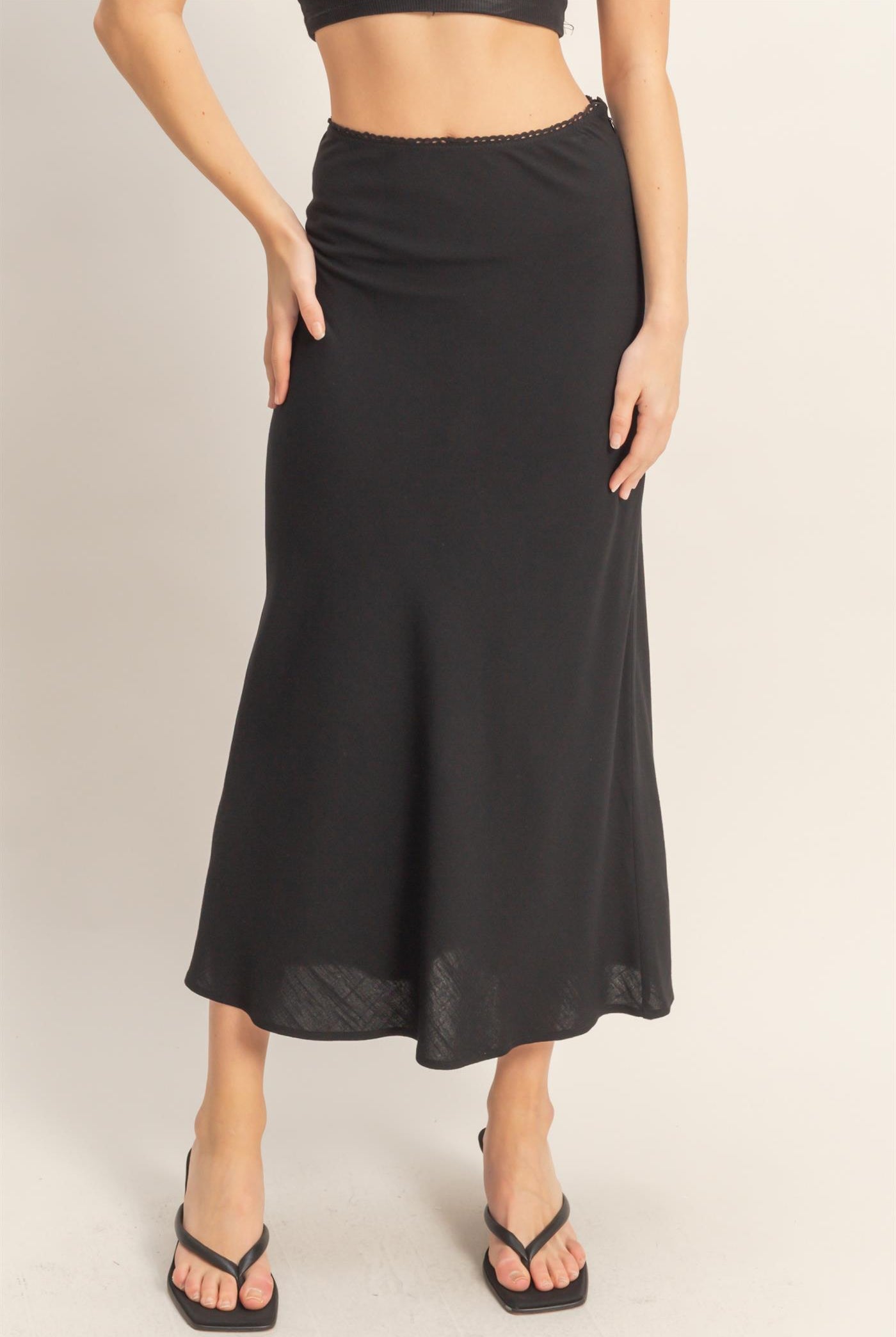 Wholesale Maxi Skirt With Elastic Waistband Skirts HF26A473-D BLACK HYFVE