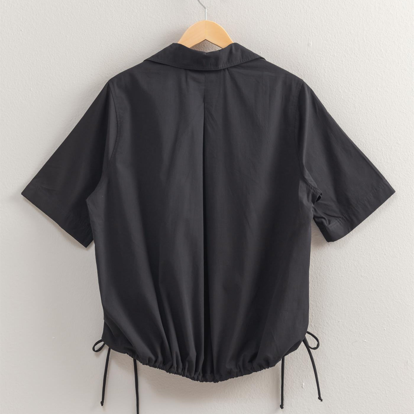 Wholesale Bubble Hem Relaxed Fit Shirt Polos DZ25E081 BLACK DOUBLE ZERO