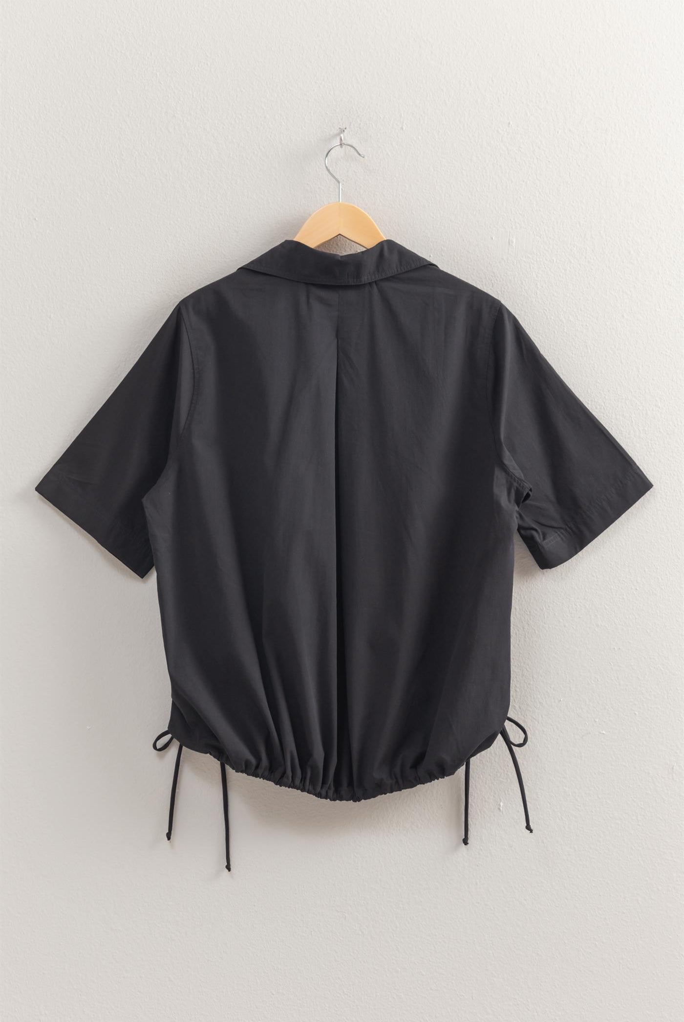 Wholesale Bubble Hem Relaxed Fit Shirt Polos DZ25E081 BLACK DOUBLE ZERO