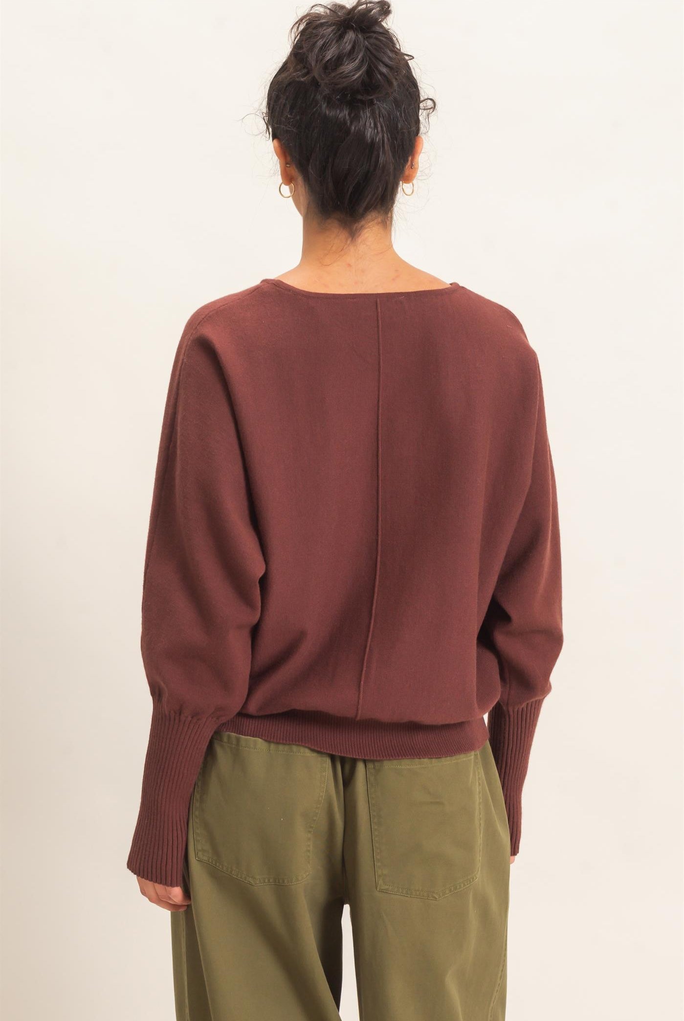 Wholesale Batwing Sleeve Center Seam Sweater Sweaters DZ26E079 DARK BROWN DOUBLE ZERO