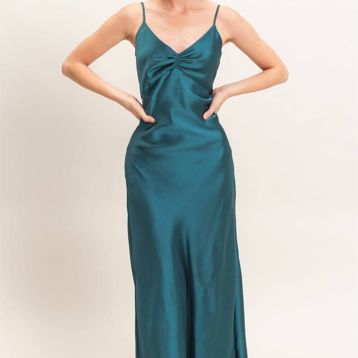Wholesale Satin Slip Dress With Spaghetti Straps Dresses DZ26E380 DARK TEAL DOUBLE ZERO