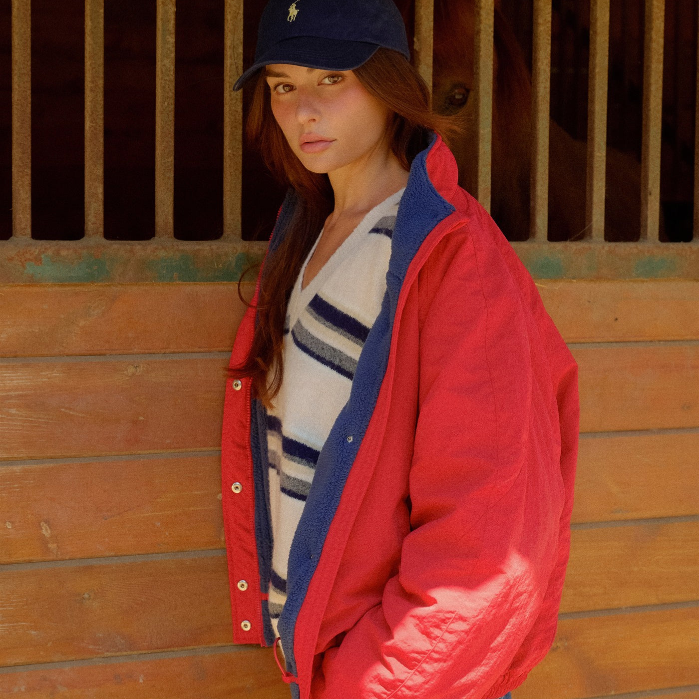 Wholesale Fleece-Lined Mock Neck Snap Jacket Coats & Jackets HF26C918 RED HYFVE