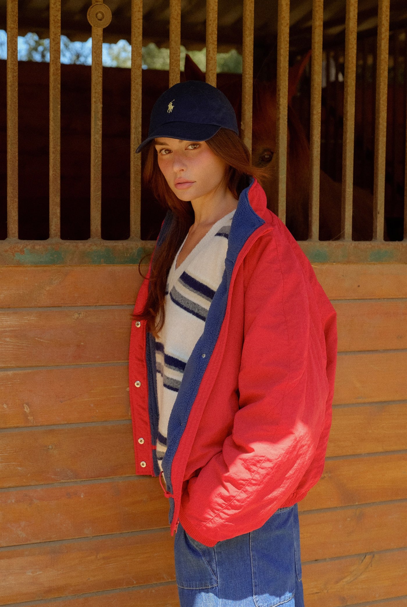 Wholesale Fleece-Lined Mock Neck Snap Jacket Coats & Jackets HF26C918 RED HYFVE