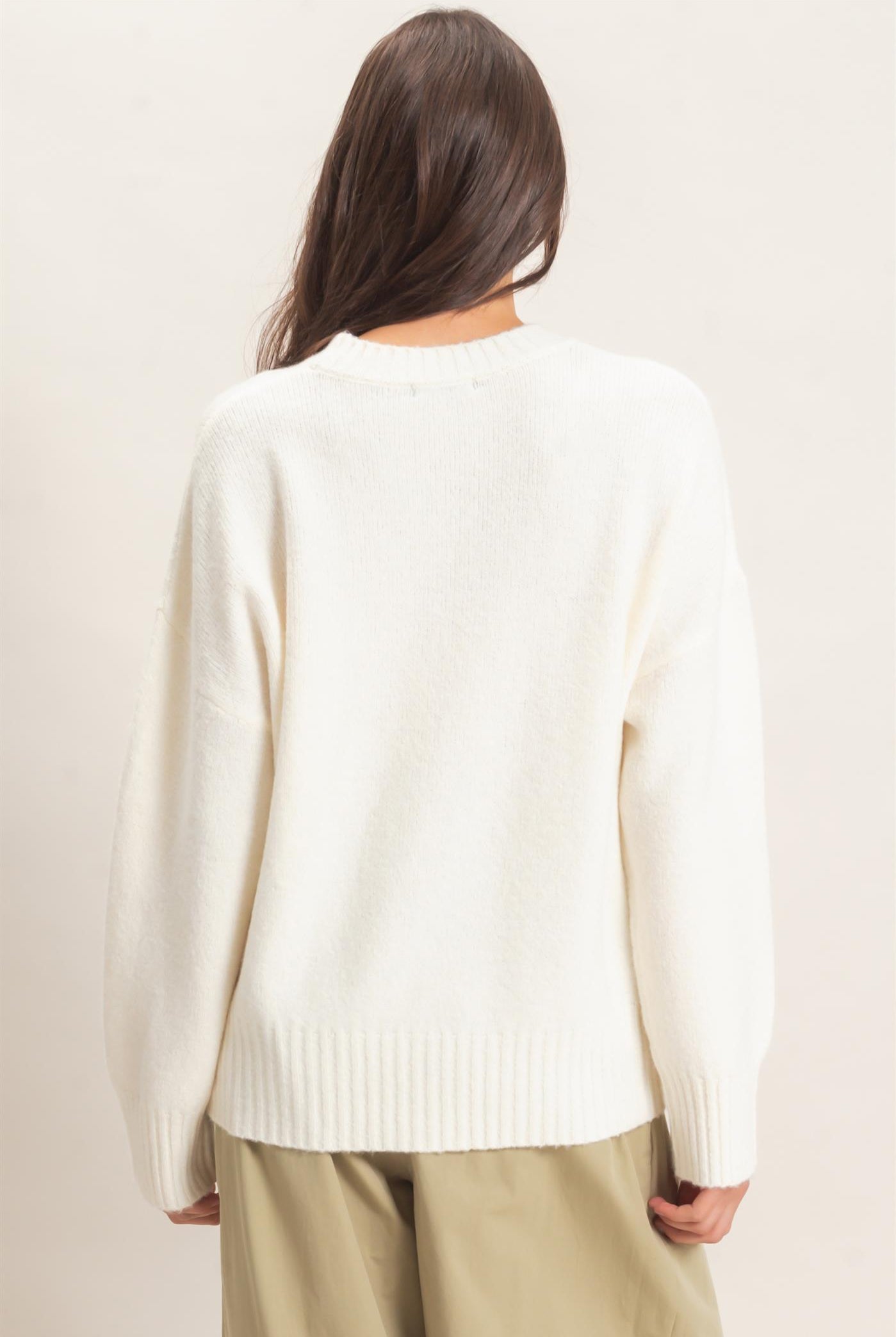 Wholesale Ribbed Crew Neck Sweater Sweaters HF26F179-D CREAM HYFVE