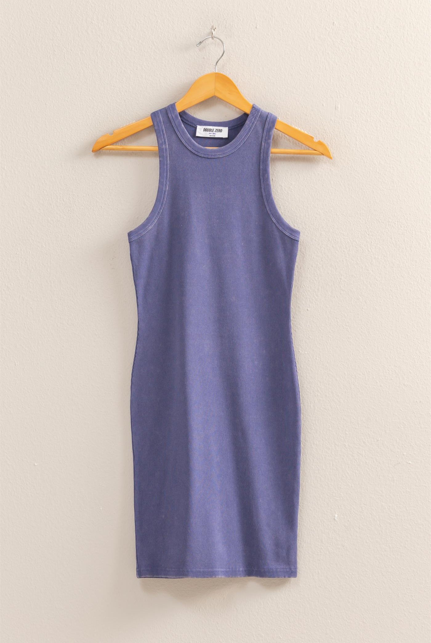 Wholesale Acid Washed Ribbed Mini Dress Dresses DZ25E297 DUSTY INDIGO DOUBLE ZERO