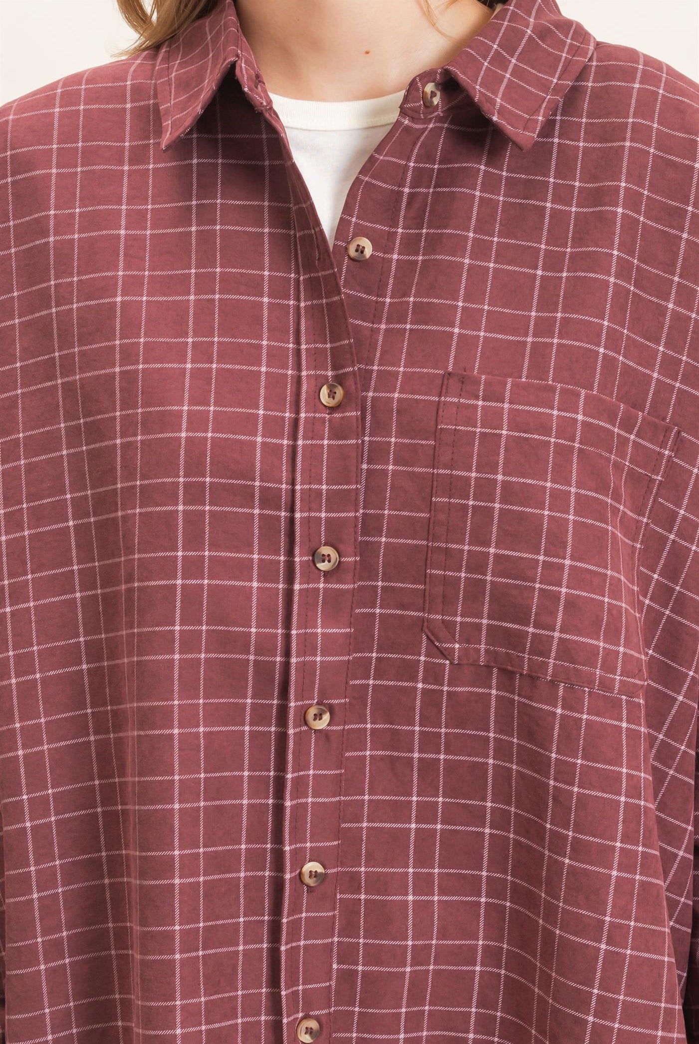 Wholesale Plaid Button-Up Shirt Shirts HF26E734 WINE HYFVE