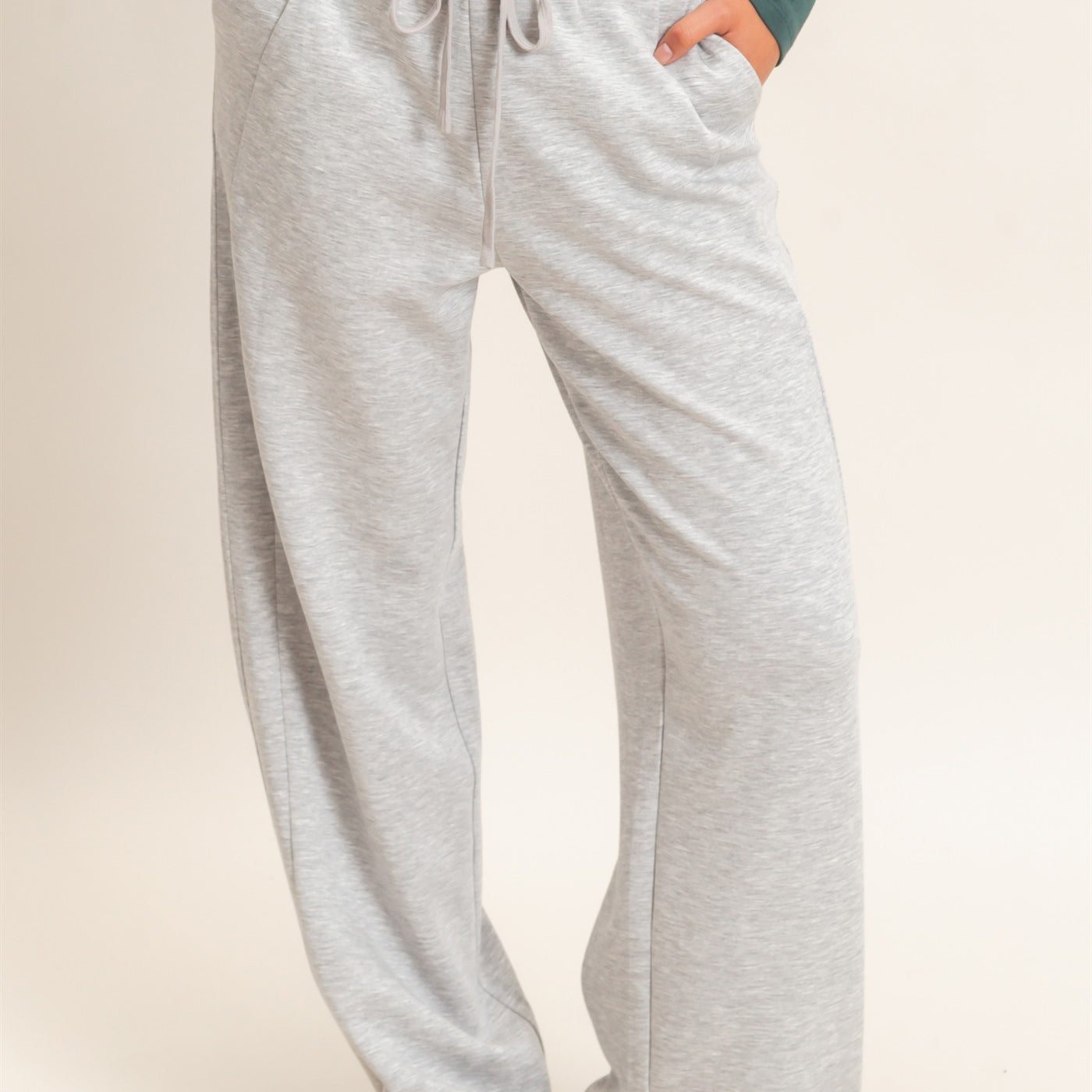 Wholesale Elastic Waist Straight Leg Pants Pants DZ26C969 HEATHER GRAY DOUBLE ZERO