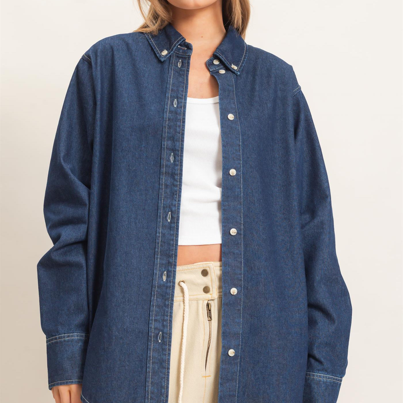 Wholesale Button-Up Denim Shirt Shirts HF26E420 DARK DENIM HYFVE